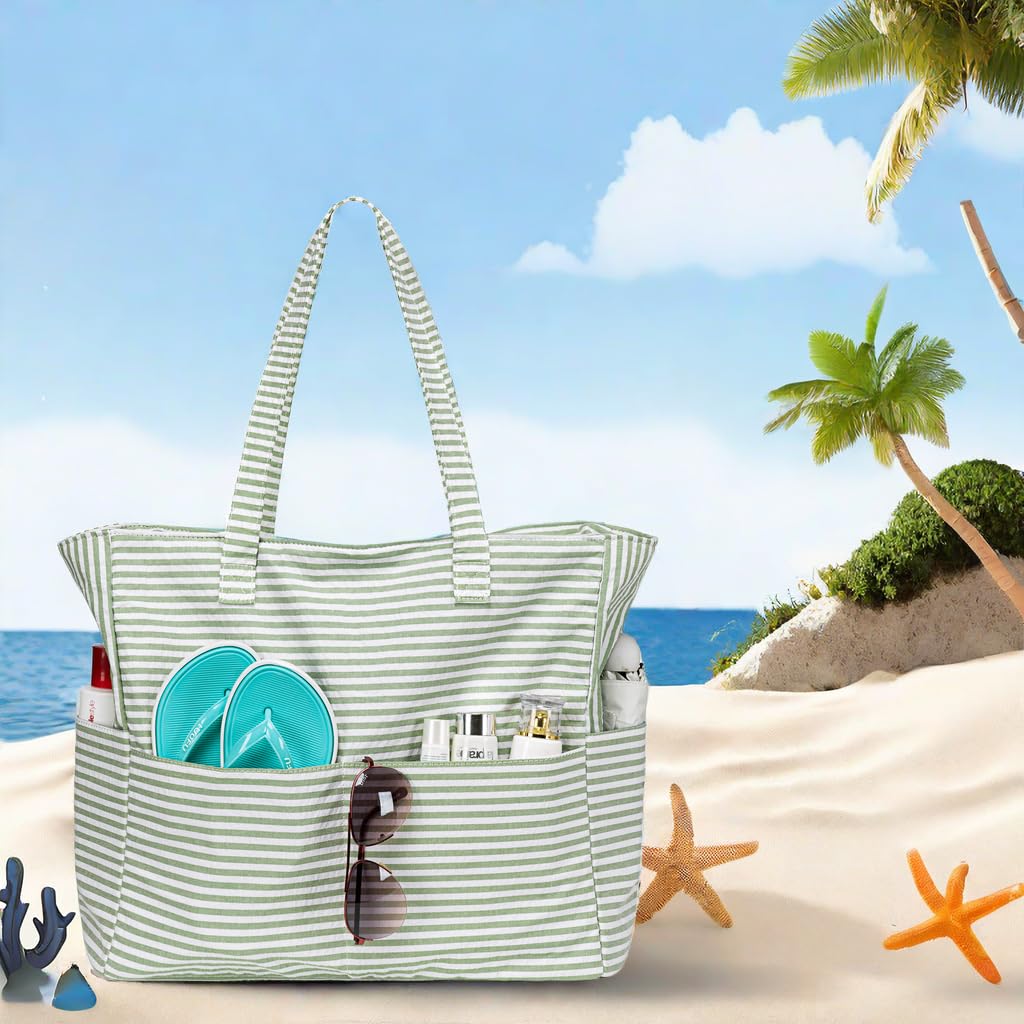 LEDAOU Large Waterproof Beach Tote Bag for Women - Sandproof Zippered Pool & Gym Bag with Wet Pocket - Perfect for Beach, Travel, Grocery Shopping & Outdoor Activities