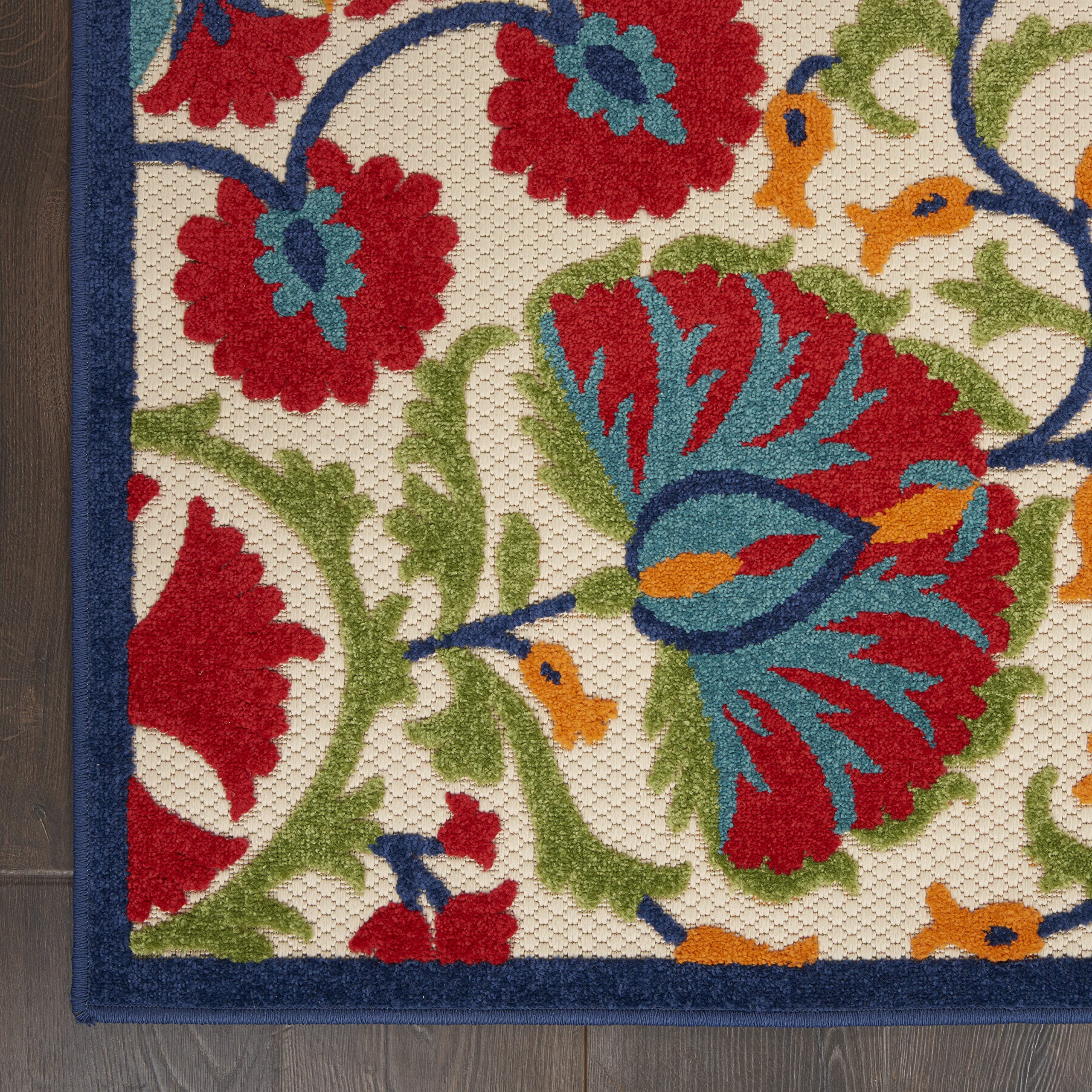 Nourison Aloha 6' x 9' Indoor/Outdoor Area Rug - Easy to Clean, Non-Shedding, Fade & Stain Resistant - Perfect for Bedroom, Living Room, Dining Room, Deck, Backyard & Patio - Tropical Red/Multi Design for Coastal & Boho Home Decor