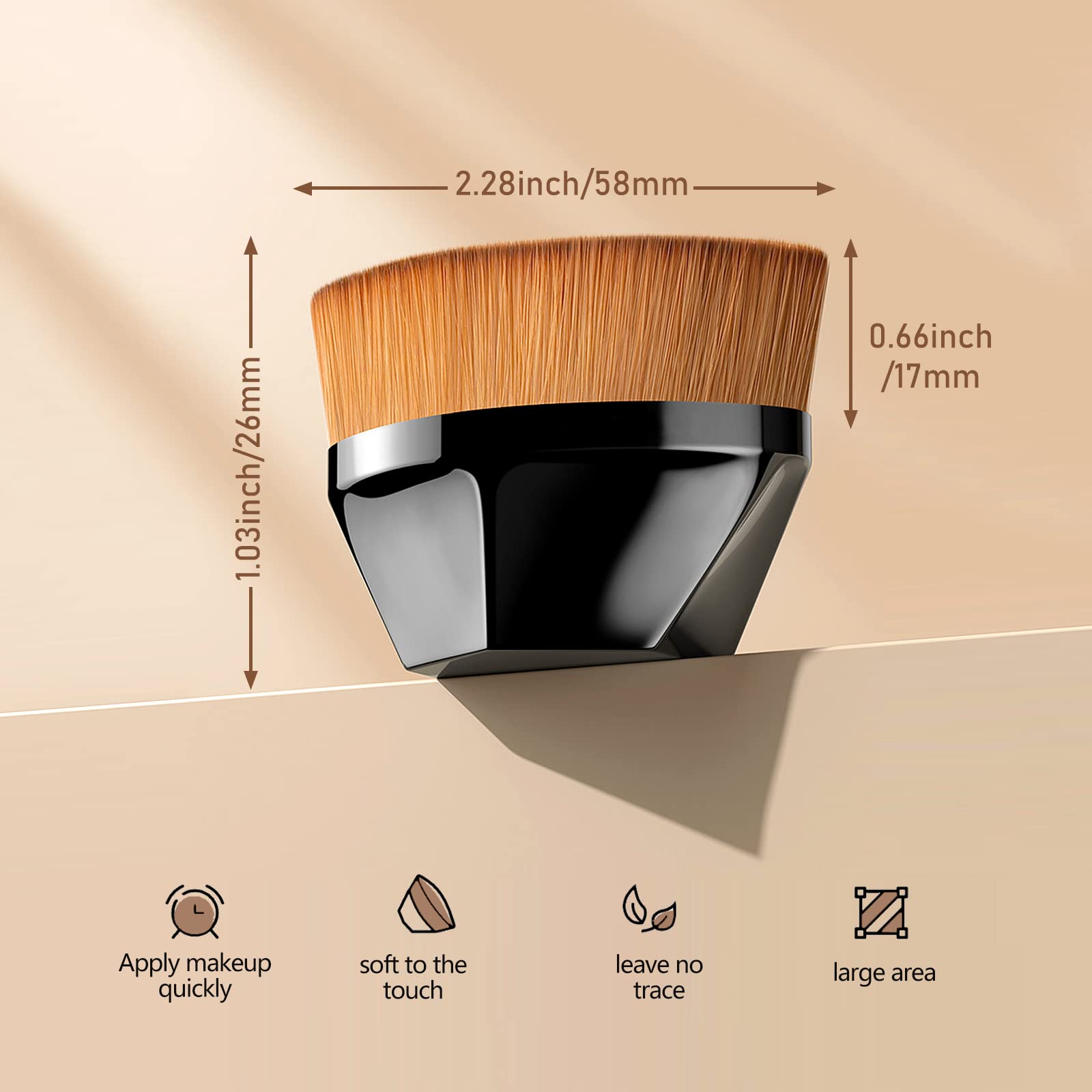 Flat Top Kabuki Foundation Brush - Hexagon Design for Liquid & Powder Makeup - Perfect for Flawless Blending (Black)
