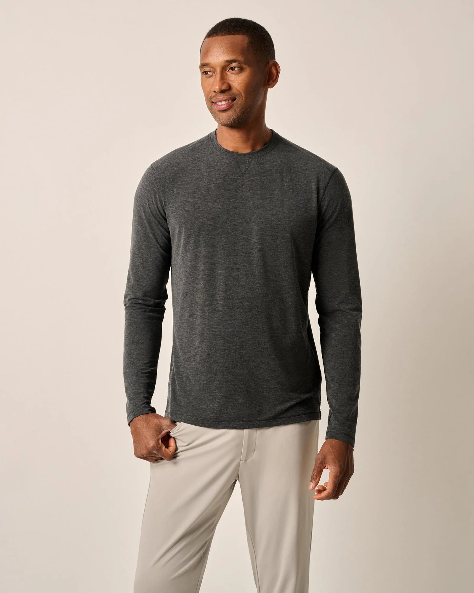 Johnnie O Course Prep Performance Long Sleeve T-Shirt for Men - Heather Black - Golf & Casual Wear - Moisture Wicking & UV Protection Shirt for Outdoor Activities