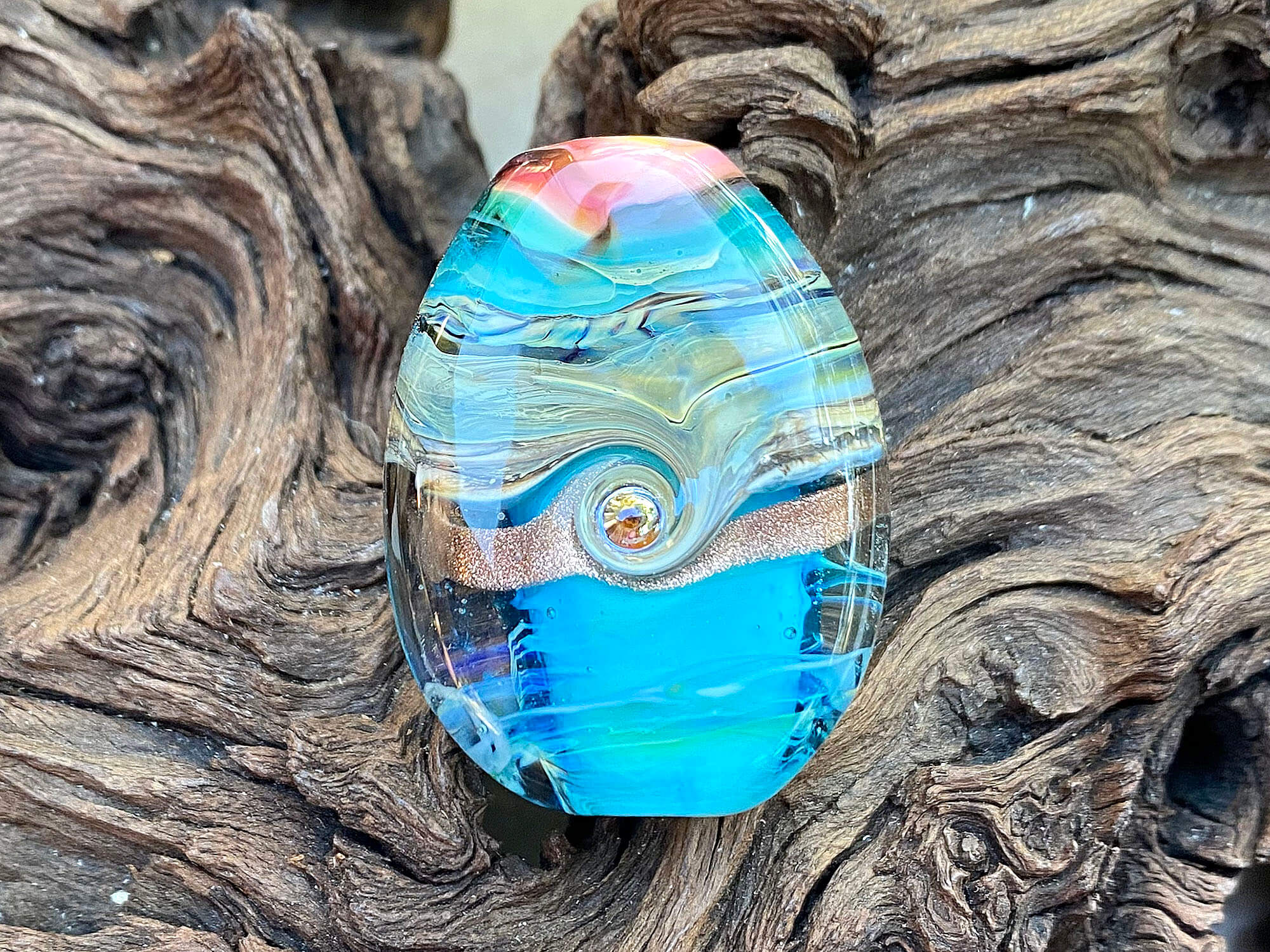 Handmade Aqua Blue Organic Lampwork Glass Focal Bead for Jewelry Making - Perfect for Necklaces, Bracelets & DIY Craft Projects