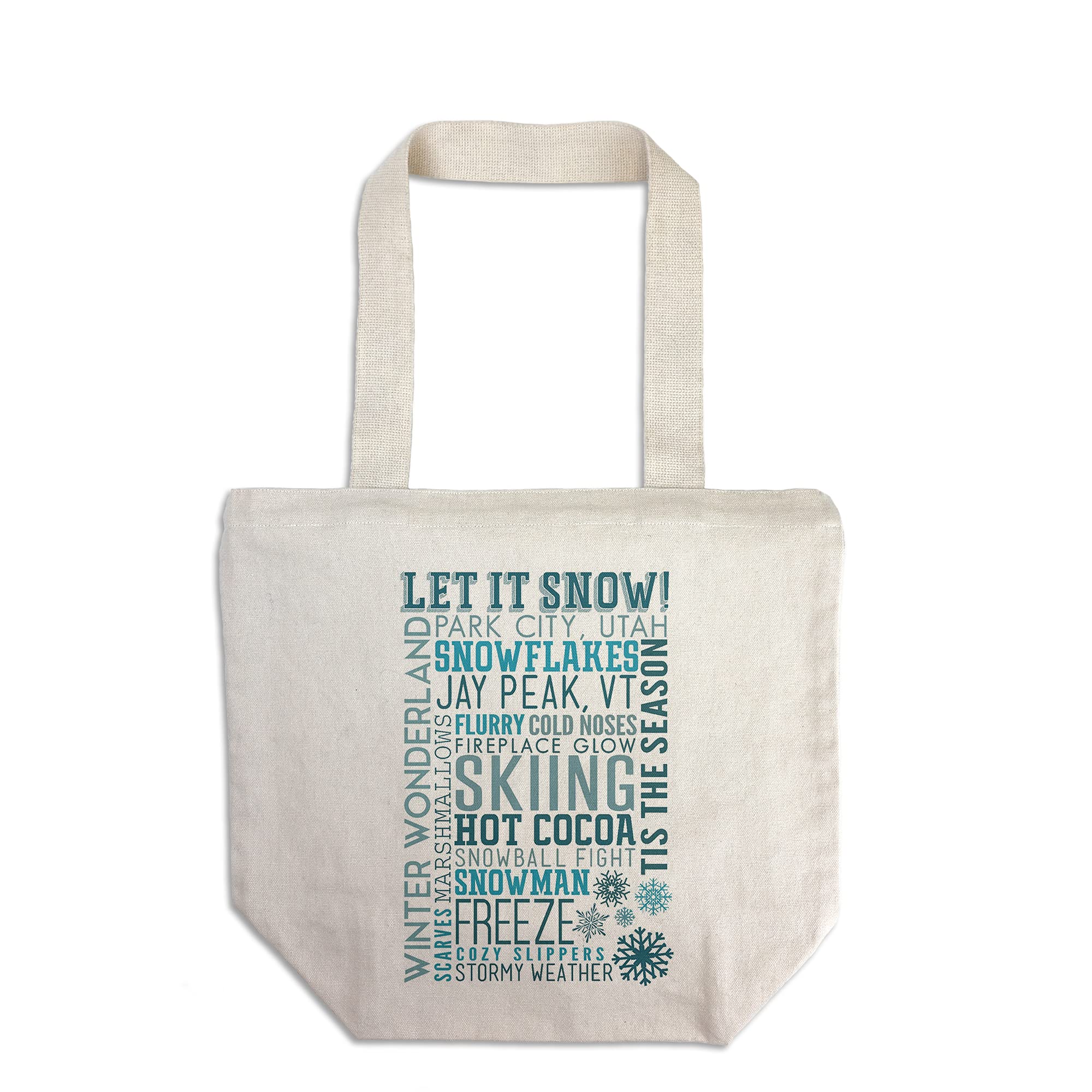 Lantern Press Park City Utah Let it Snow Christmas Typography - 100% Cotton Canvas Reusable Tote Bag for Holiday Shopping & Gift Giving
