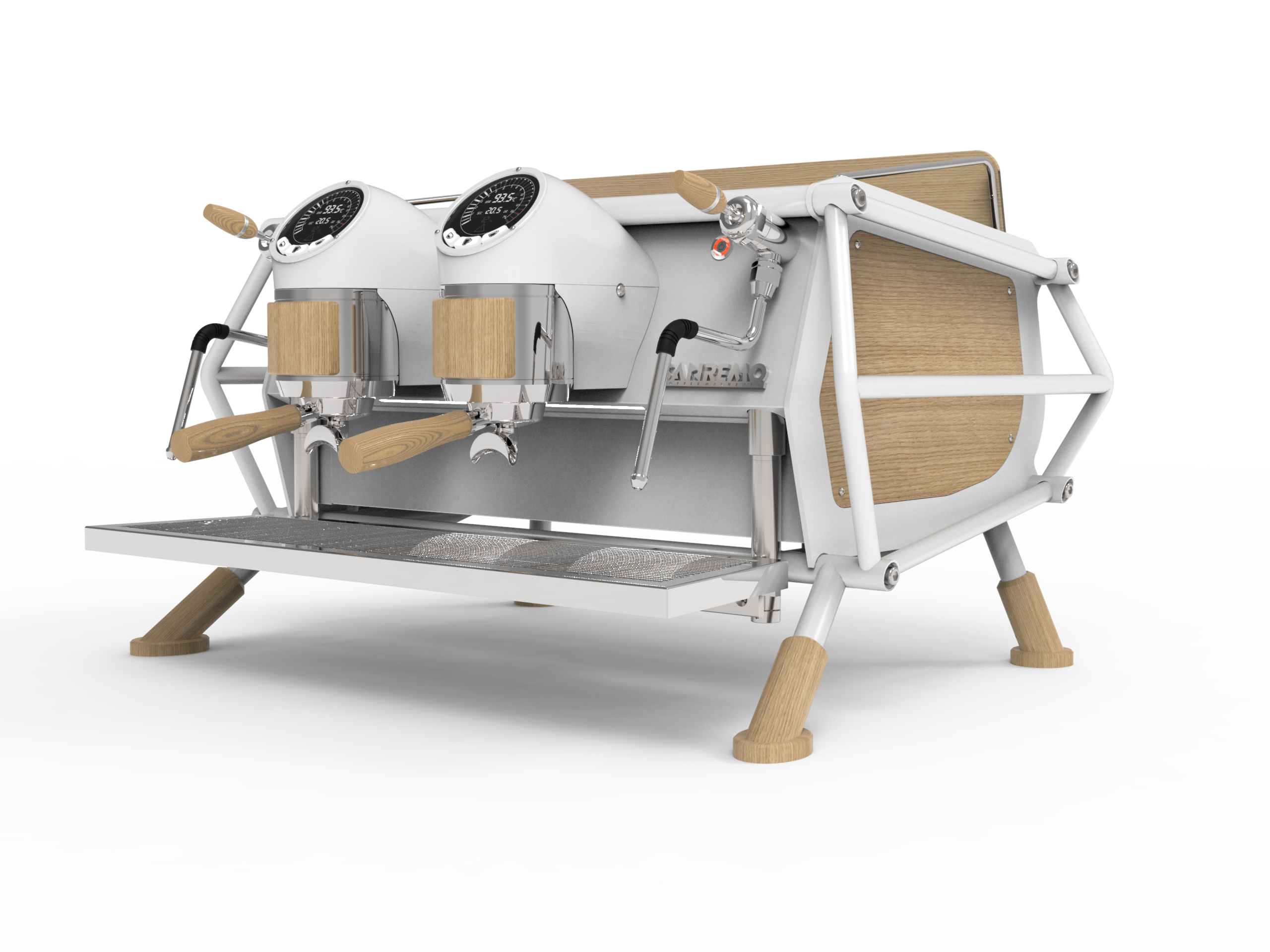 Sanremo Café Racer White Wood Espresso Machine 2 Groups - Professional Commercial Coffee Maker for Cafes & Restaurants | Perfect for Baristas & Coffee Shops