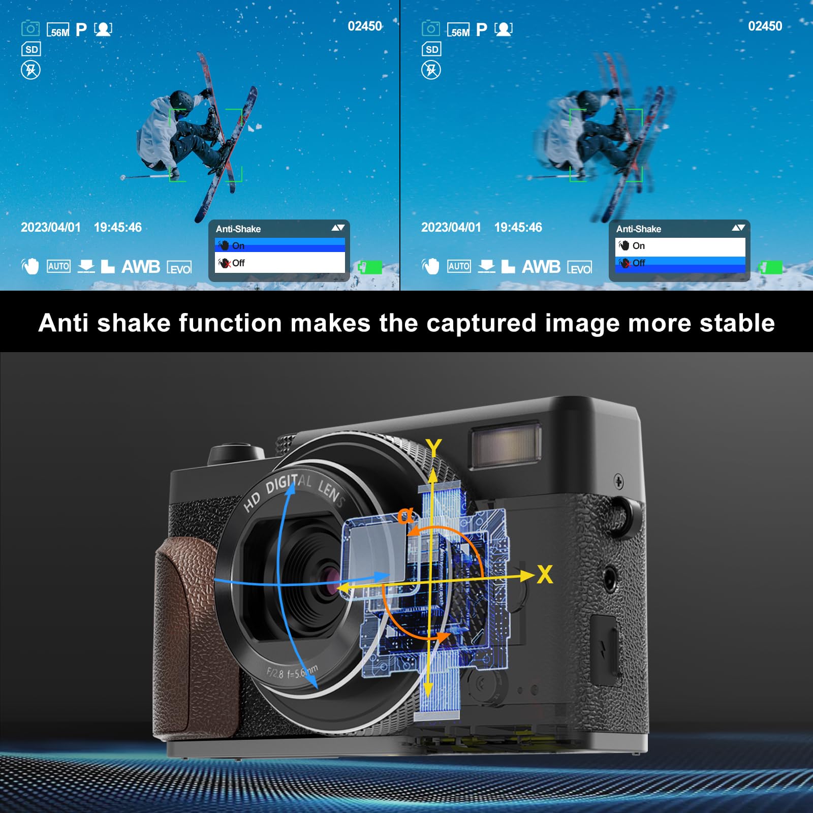 56MP Digital Camera with 4K Video & 180° Flip Screen - 16X Zoom Point and Shoot Camera for Photography, YouTube Vlogging - Compact Travel Camera for Beginners (Includes 32GB SD Card & 2 Batteries) - Perfect for Travel, Family Events & Content Creation