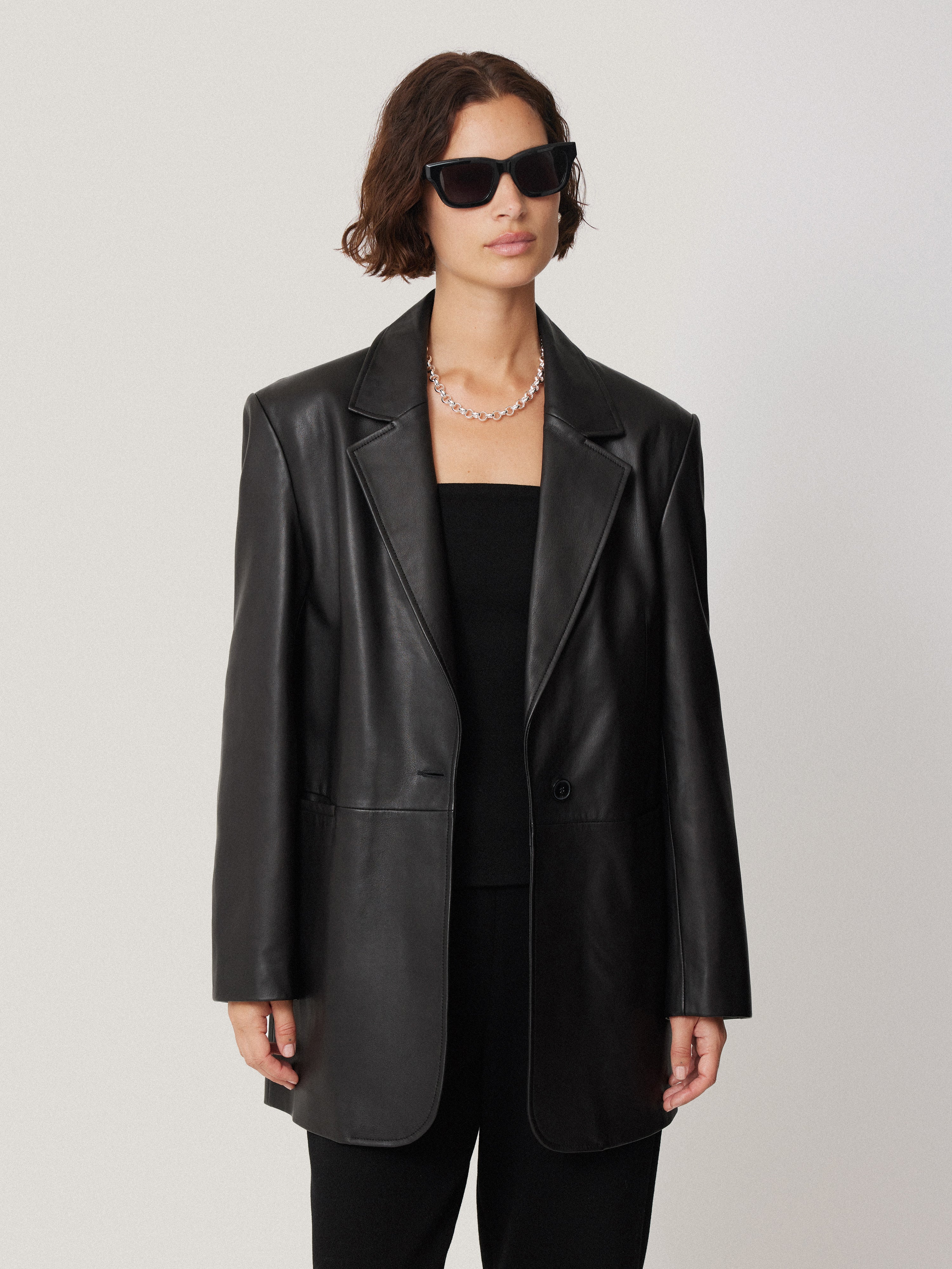Premium Black Tailored Leather Blazer for Women - Elegant Office Wear & Evening Outfits | Formal Jacket for Business Meetings & Special Occasions