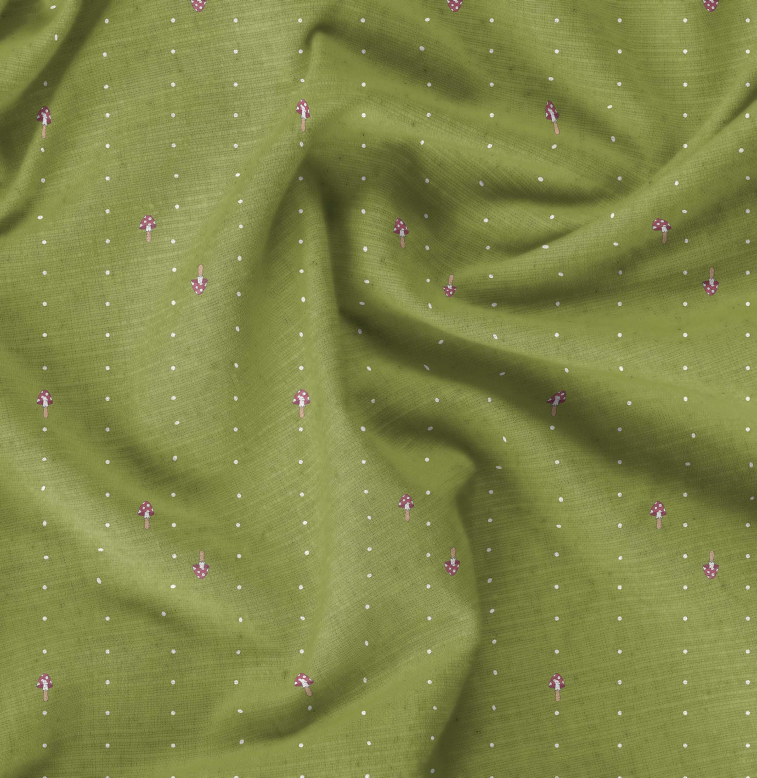 Soimoi Moss Georgette Green Fabric by The Yard - 42 Inch Wide Printed Fabric with Mushroom & Dots Pattern - Soft Draping Material for DIY Crafts, Dressmaking, Home Decor and Sewing Projects