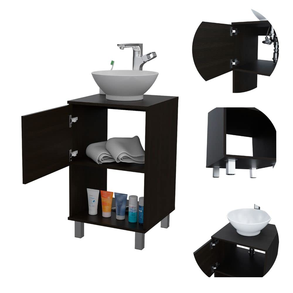 Pittsburgh Single Bathroom Vanity with 1 Open Shelf & Single Door Cabinet - Black Finish for Modern Bathroom Decor | Perfect for Small Spaces & Guest Bathrooms