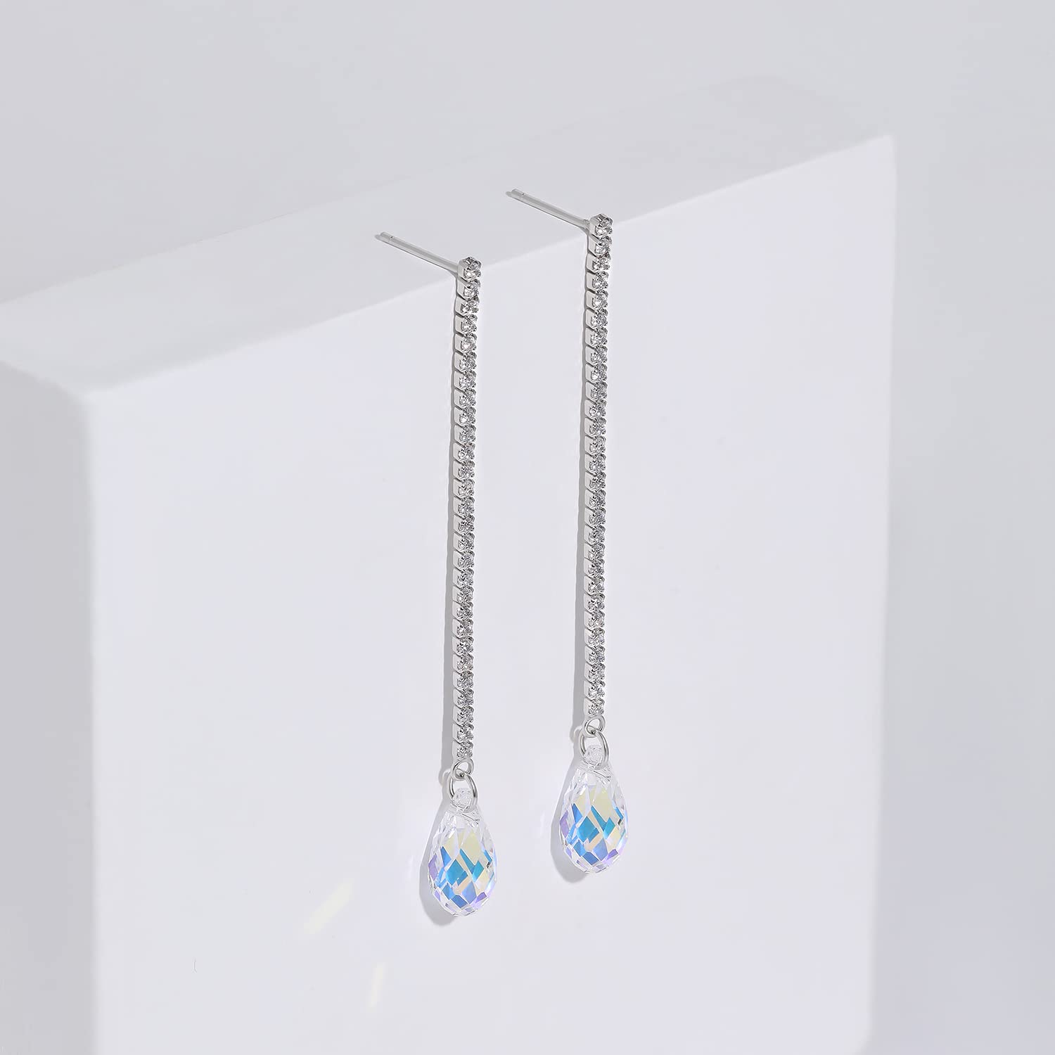 Meissa Teardrop Dangle Earrings for Women - Elegant Silver Statement Jewelry for Prom, Wedding & Bridal Accessories | Perfect for Evening Parties, Date Nights & Special Occasions