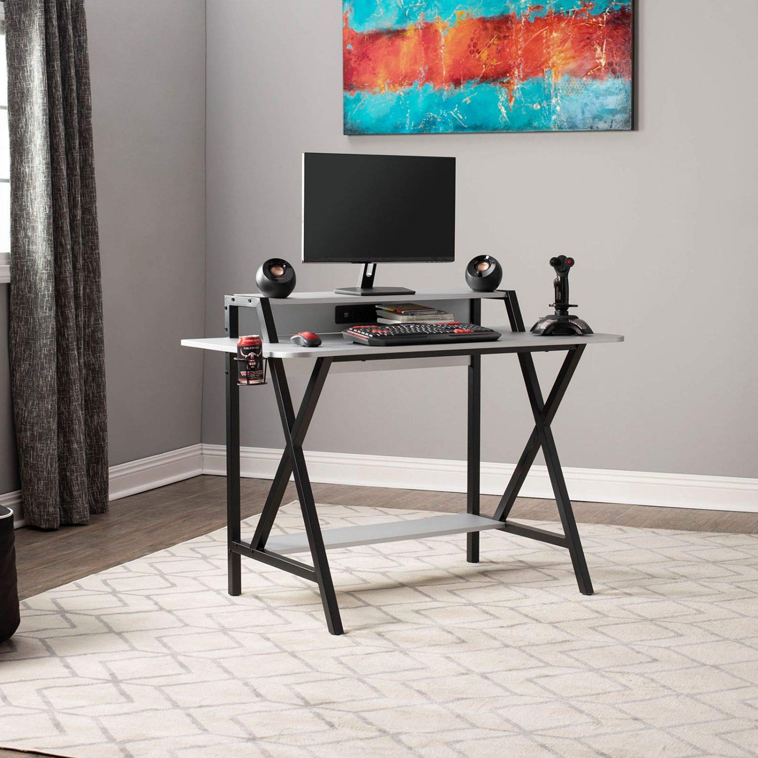 SD STUDIO DESIGNS Challenger Gaming Table - 60 Inch Black & Silver Computer Desk for PC Gamers | Perfect for Esports, Streaming & Home Office Setup