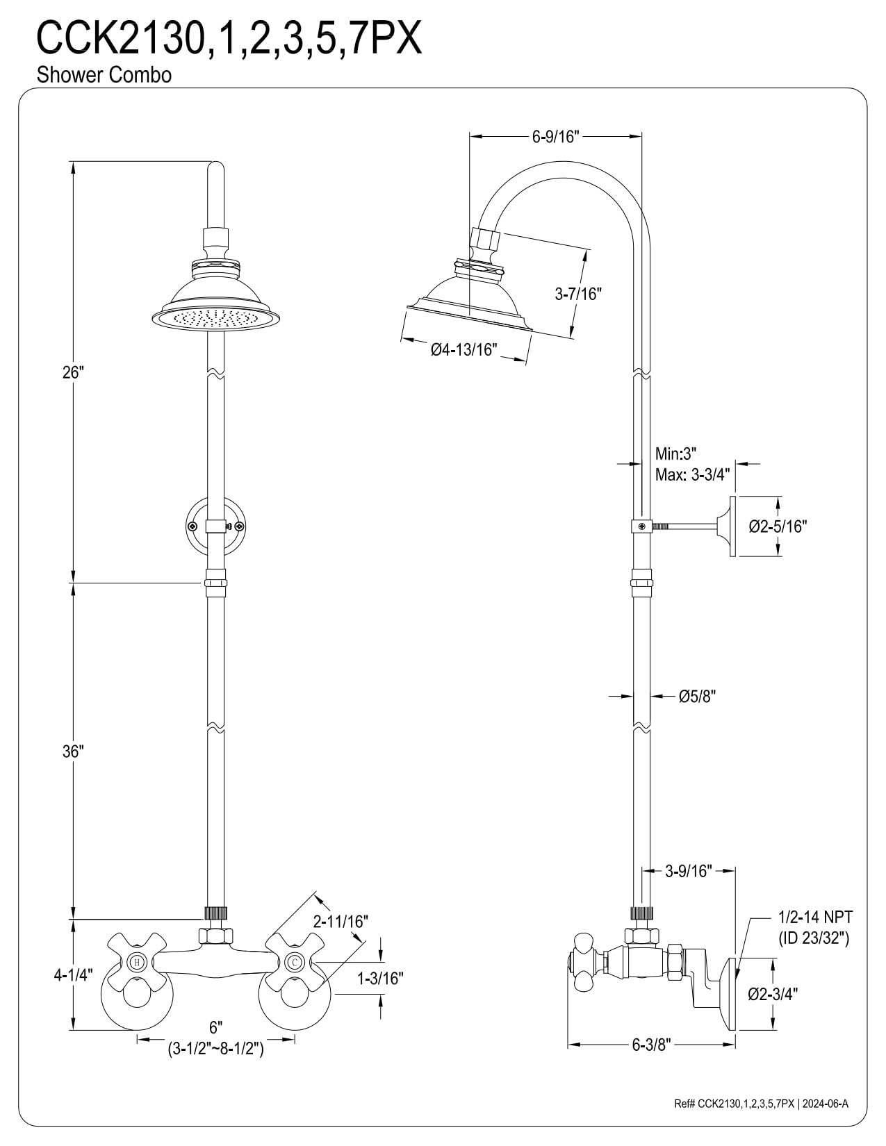 Kingston Brass CCK2135PX Vintage Oil Rubbed Bronze Shower Combo Set - Classic Bathroom Fixture for Traditional & Farmhouse Style Bathrooms