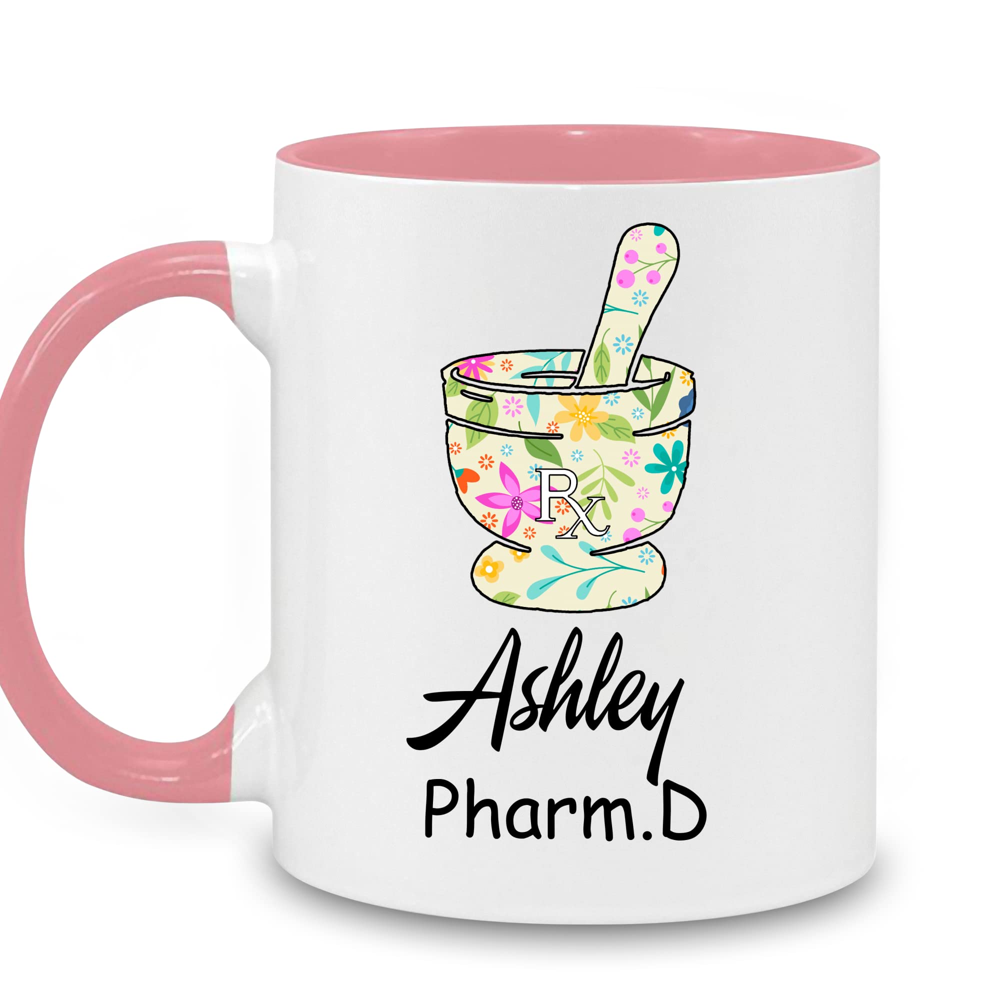 WHIDOBE Personalized Pharmacist Mug - Custom Name Pharm D Graduation Gift, Doctor of Pharmacy Coffee Cup for Women & Men - 11oz Pink Ceramic Mug for New Pharmacists, Psychiatric & Pediatric Specialists - Perfect for Graduation, Birthday & Workplace Use