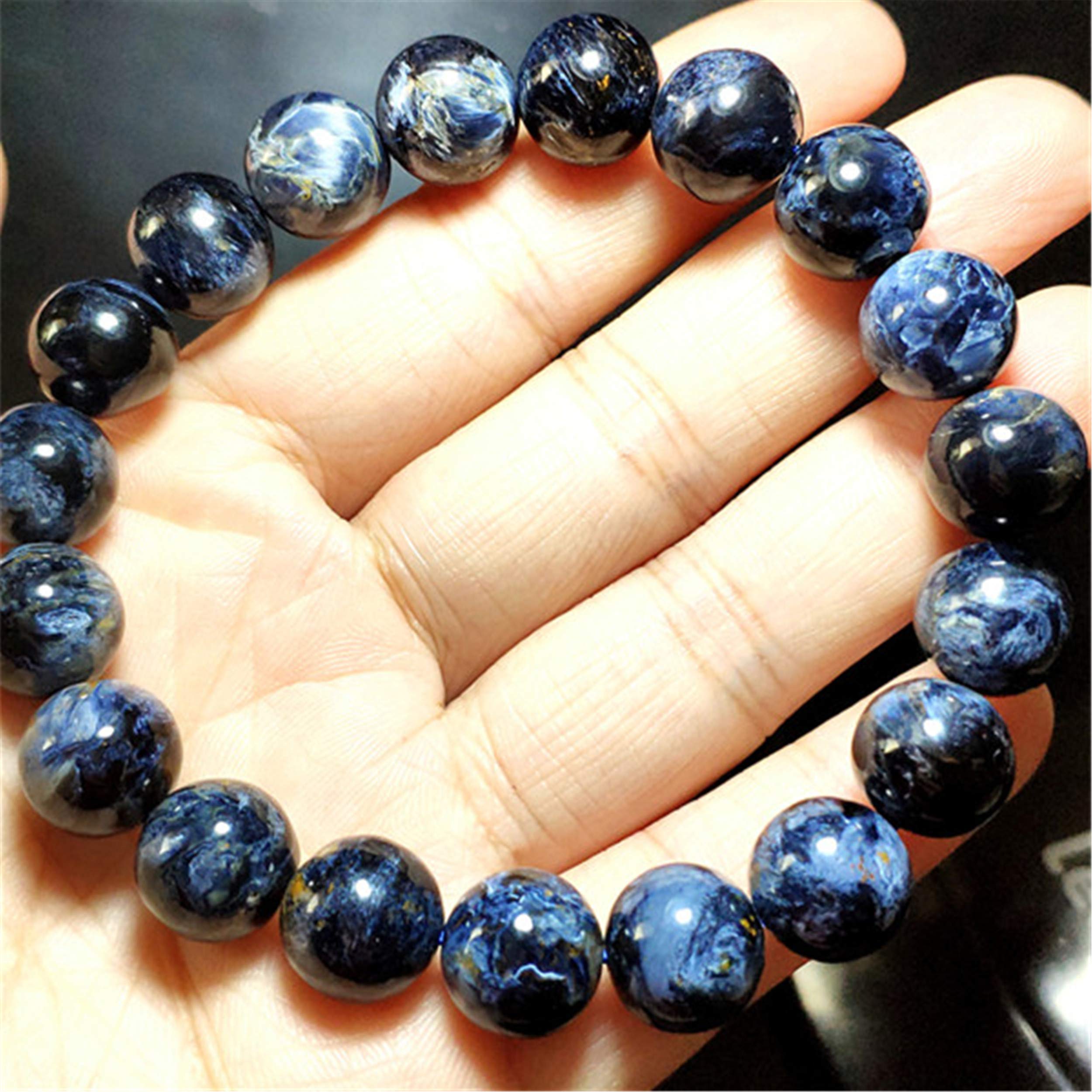 Natural Blue Pietersite Gemstone Round Bead Men's Bracelet 11mm - Handmade Namibia Stone Jewelry for Gifts & Spiritual Healing