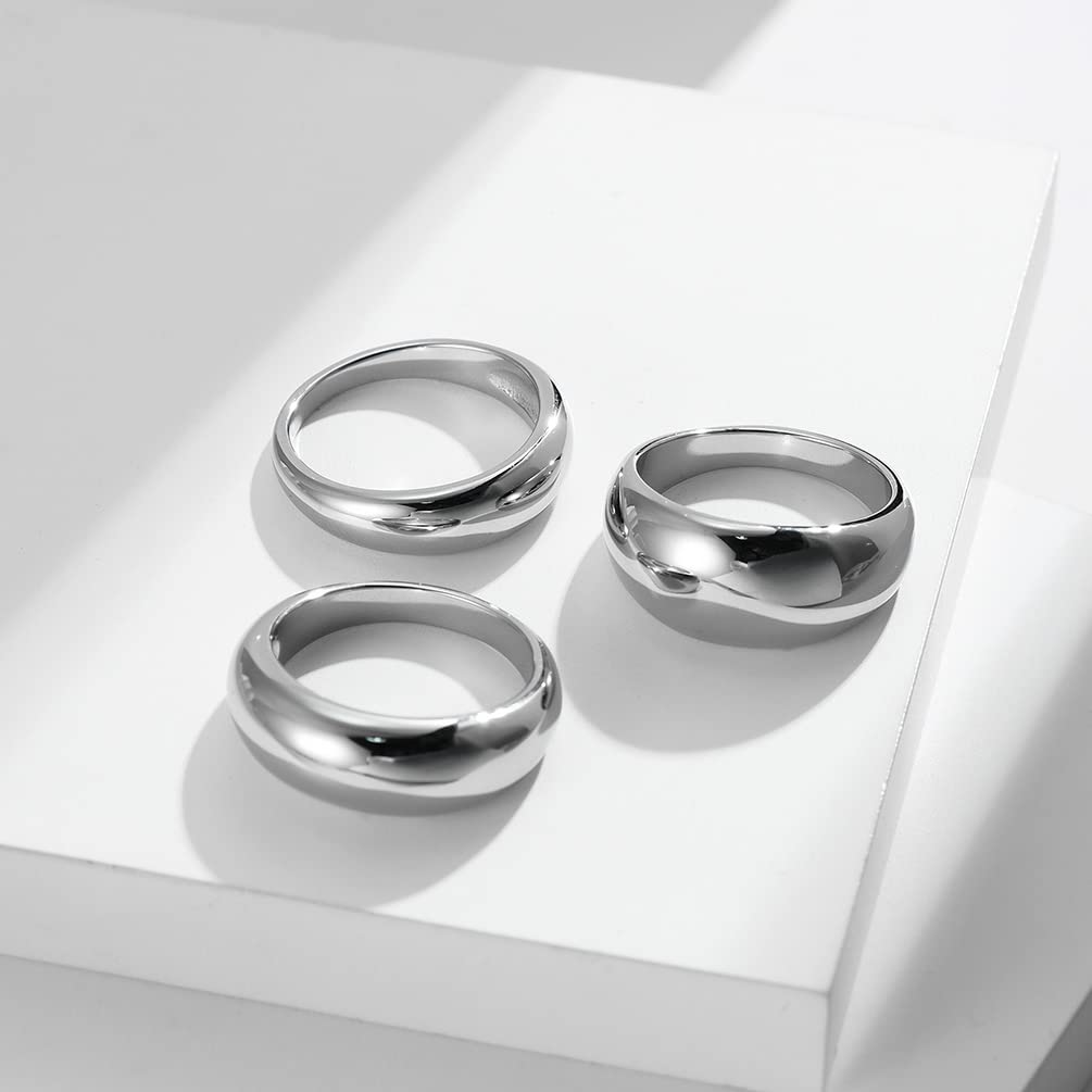 ALEXTINA Chunky Dome Ring for Women - Stainless Steel Statement Ring in Silver & Gold - Minimalist Stackable Jewelry - Fashion Gift for Her - Perfect for Everyday Wear, Parties & Special Occasions