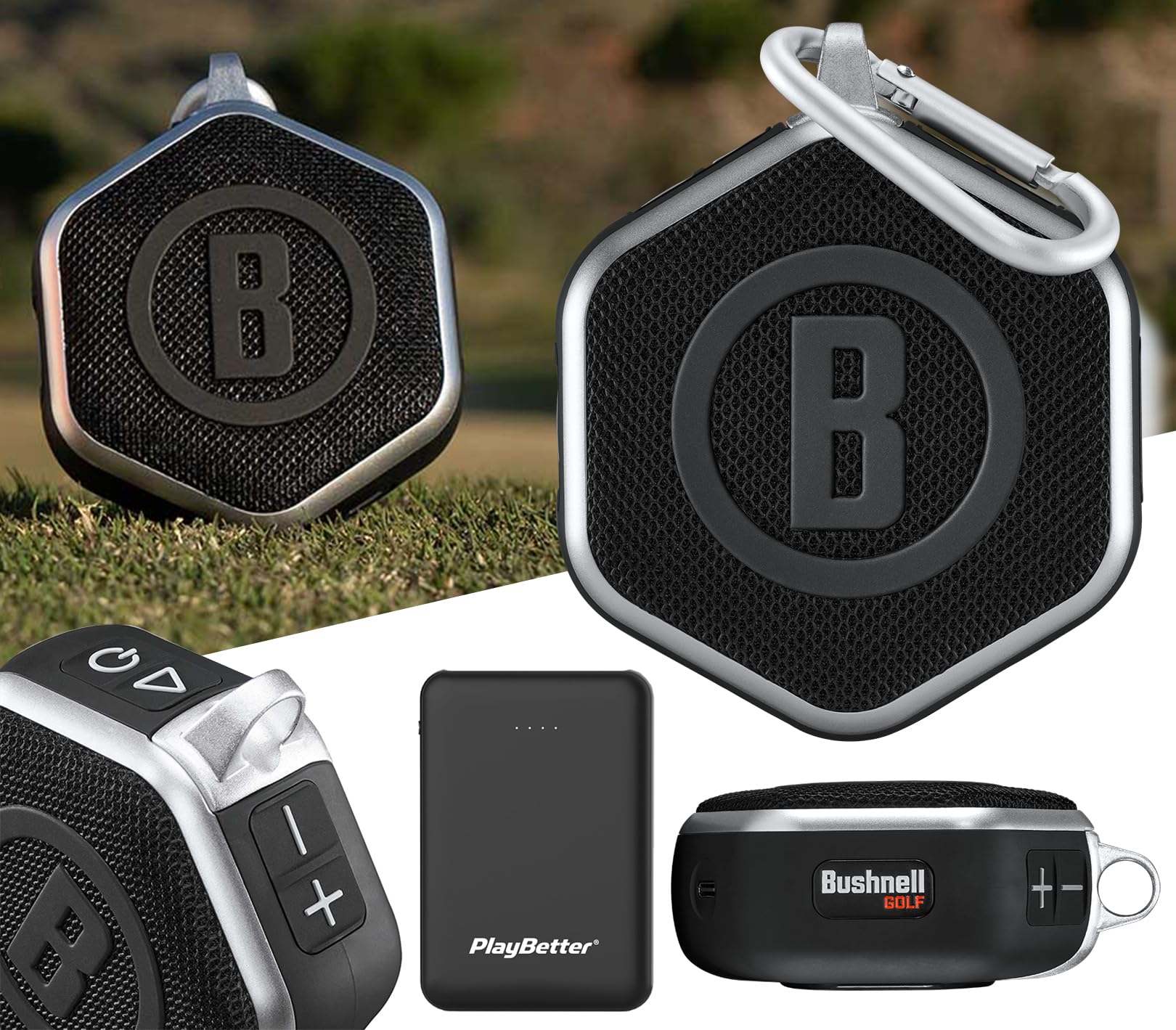 Bushnell Wingman Mini Magnetic GPS Golf Speaker with Portable Charger - Bluetooth Speaker for Golf Cart, 36,000+ Courses, Music & Distance Tracking - Perfect for Golfers & Outdoor Activities (Silver/Black)