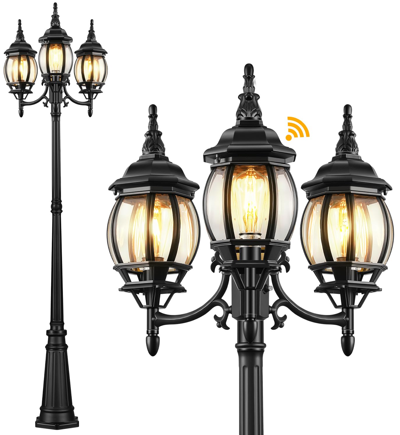 VIANIS 3-Head Outdoor Lamp Post with Dusk to Dawn Sensor - Waterproof Aluminum Street Light with Tempered Glass for Garden, Backyard, Driveway & Christmas Decor - Perfect for Landscape Lighting and Holiday Illumination