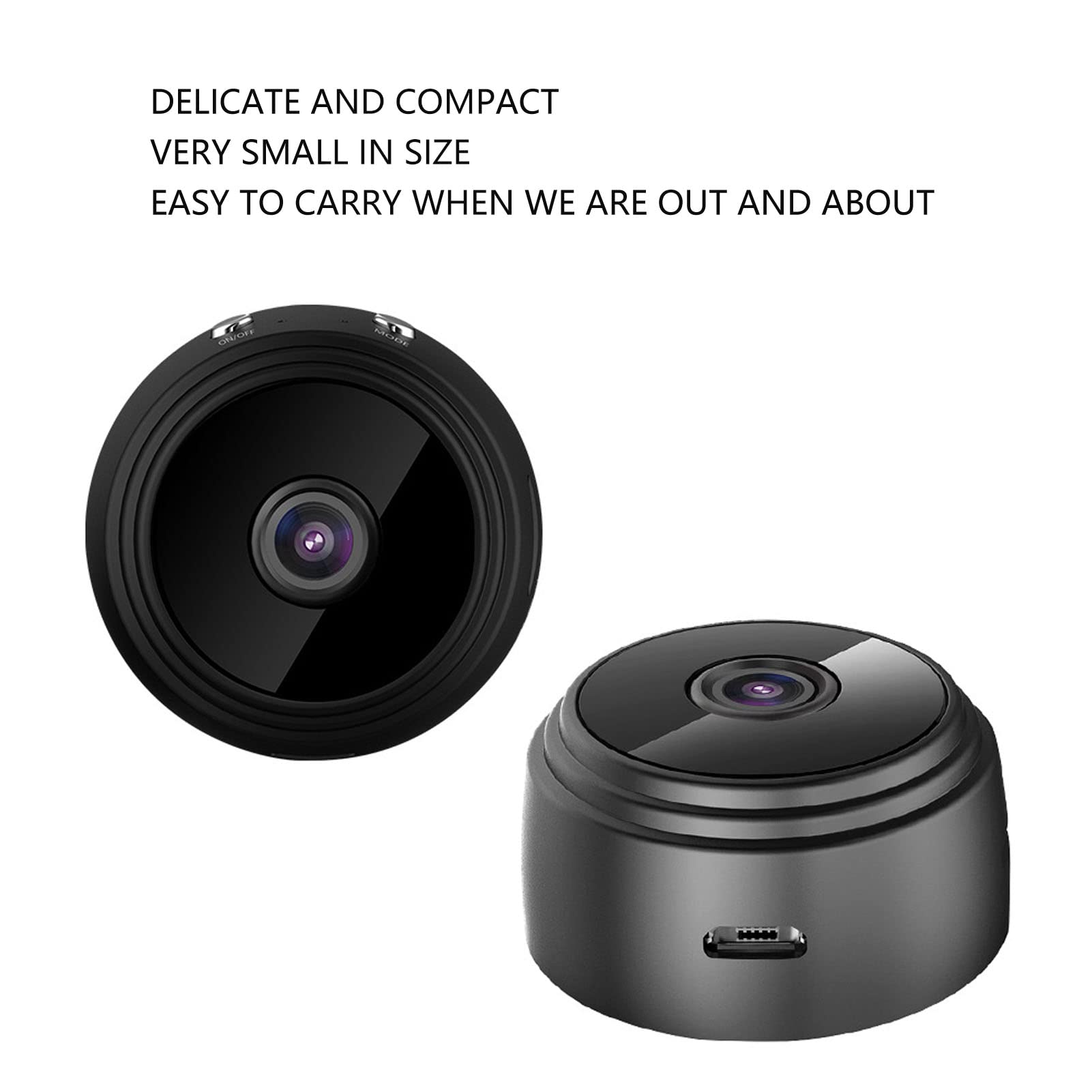 Mini Wireless WiFi Camera 1080P Full HD - Built-in Magnet & Micro USB Cordless Security Camera for Home, Baby Monitor, Pet Surveillance (Black)