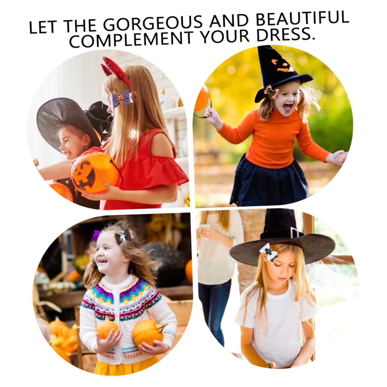 FRCOLOR Halloween Bow Hair Clips 4PCS Set - Cute Hairpins for Women, Girls, Boys - Stylish Durable Hair Barrettes & Bowknot Accessories for Parties, School, Cosplay & Daily Wear