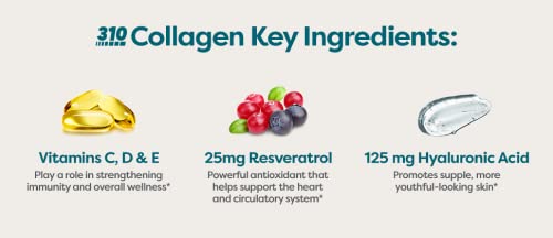 310 Nutrition Collagen Powder - Multi Peptides Collagen Supplement with Vitamins C, D & E - Keto & Paleo Friendly - Unflavored Protein Powder, 30 Servings - Supports Skin, Hair & Joint Health - Perfect for Smoothies, Coffee & Baking