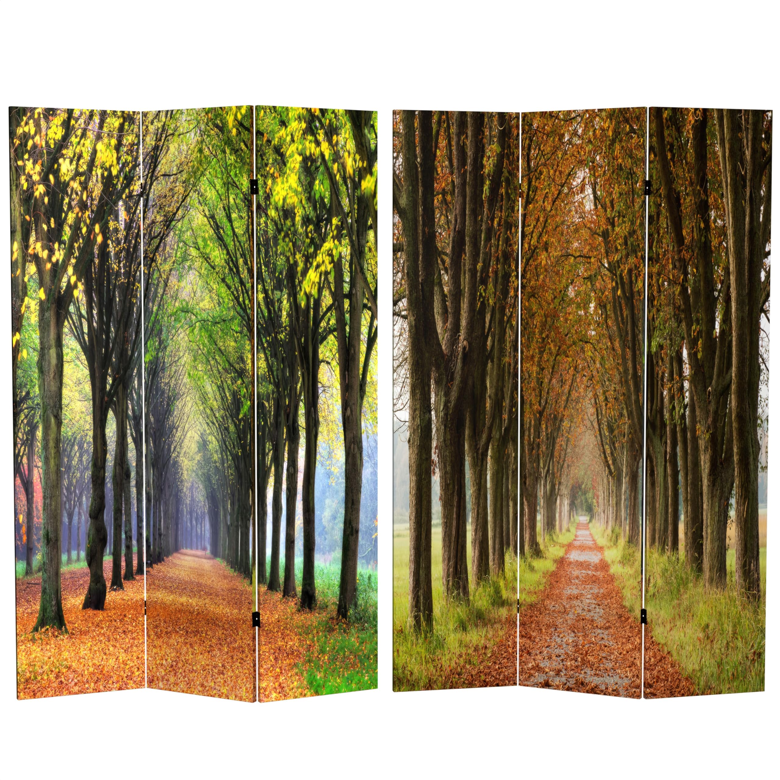 6 ft. Tall Double Sided Red Lantern Autumn Footpath Canvas Room Divider - Green Decorative Screen for Home, Office, Wedding & Party Decor