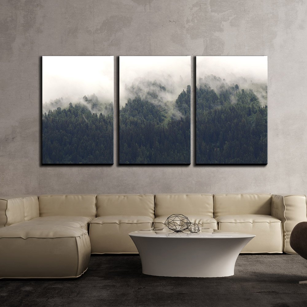 Wall26 - 3 Piece Canvas Wall Art Set - Misty Forest Landscape Painting - Modern Stretched & Framed Ready to Hang Home Decor - 24