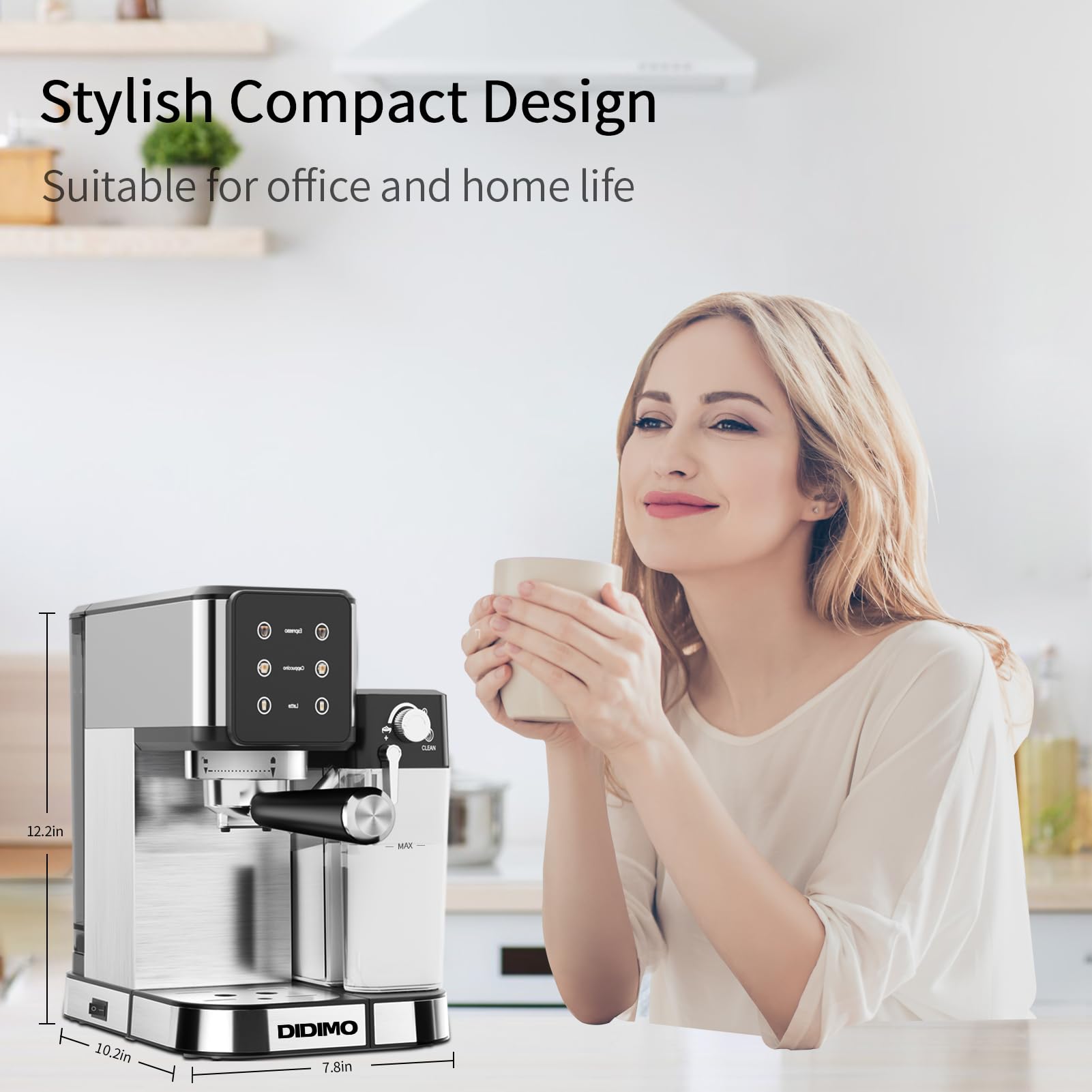 20-BAR Espresso Machine with Built-In Milk Frother - Stainless Steel Cappuccino & Latte Maker - One-Touch Single/Double Shot - 1.3L Water Tank - Perfect for Home Coffee Bars & Office Break Rooms