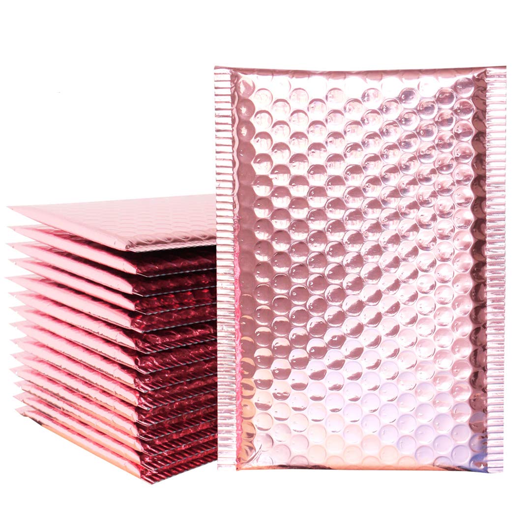 iSuperb 20 Pcs Self-Seal Poly Bubble Mailers - Metallic Pink Padded Shipping Envelopes for Ecommerce, Small Business & Online Stores (20 Pack) - Perfect for Shipping Jewelry, Cosmetics & Fragile Items