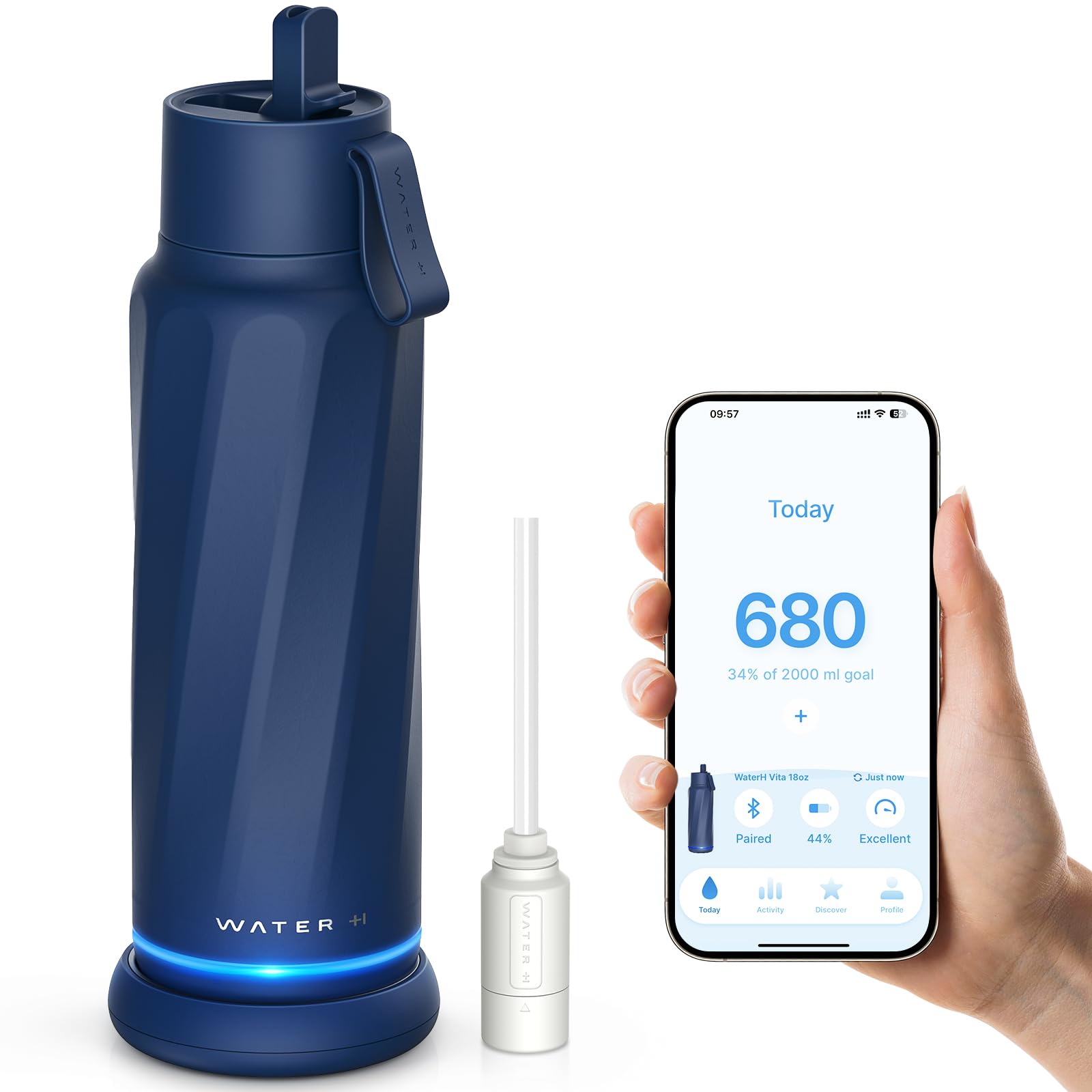 Vita Smart Water Bottle with Hydration Reminder - BPA-Free Vacuum Insulated Water Bottle with Filter & Straw - Bluetooth Water Intake Tracker - Perfect Gift for Fitness & Office (18oz)