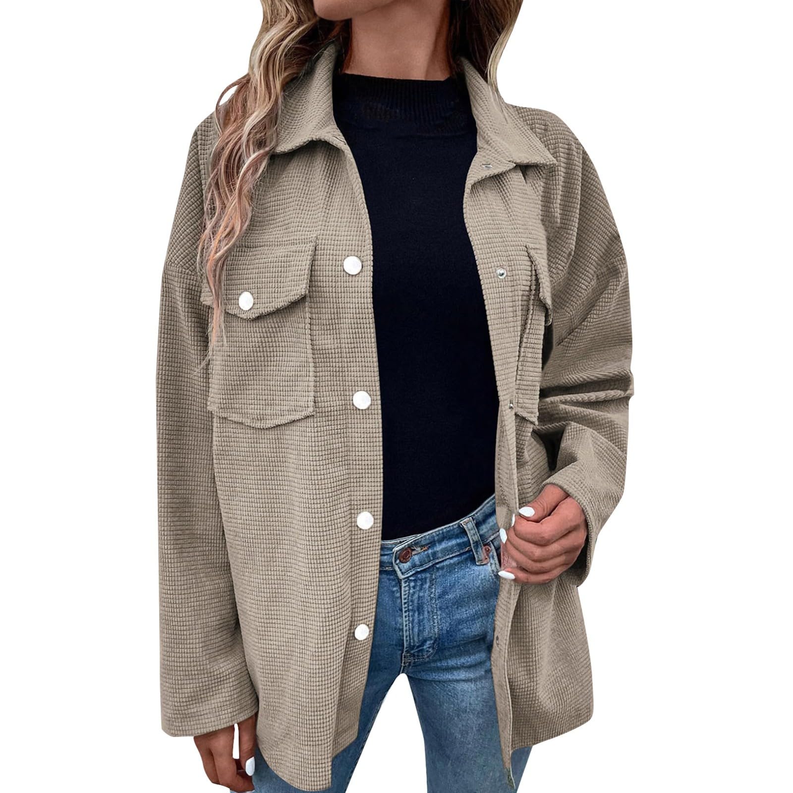 Trendy Oversized Cardigans for Women - Waffle Knit Shacket Jacket with Long Sleeves & Button Down Design - Warm Winter Coats & Layering Essential for Casual Outfits, Office Wear & Cozy Home Lounging