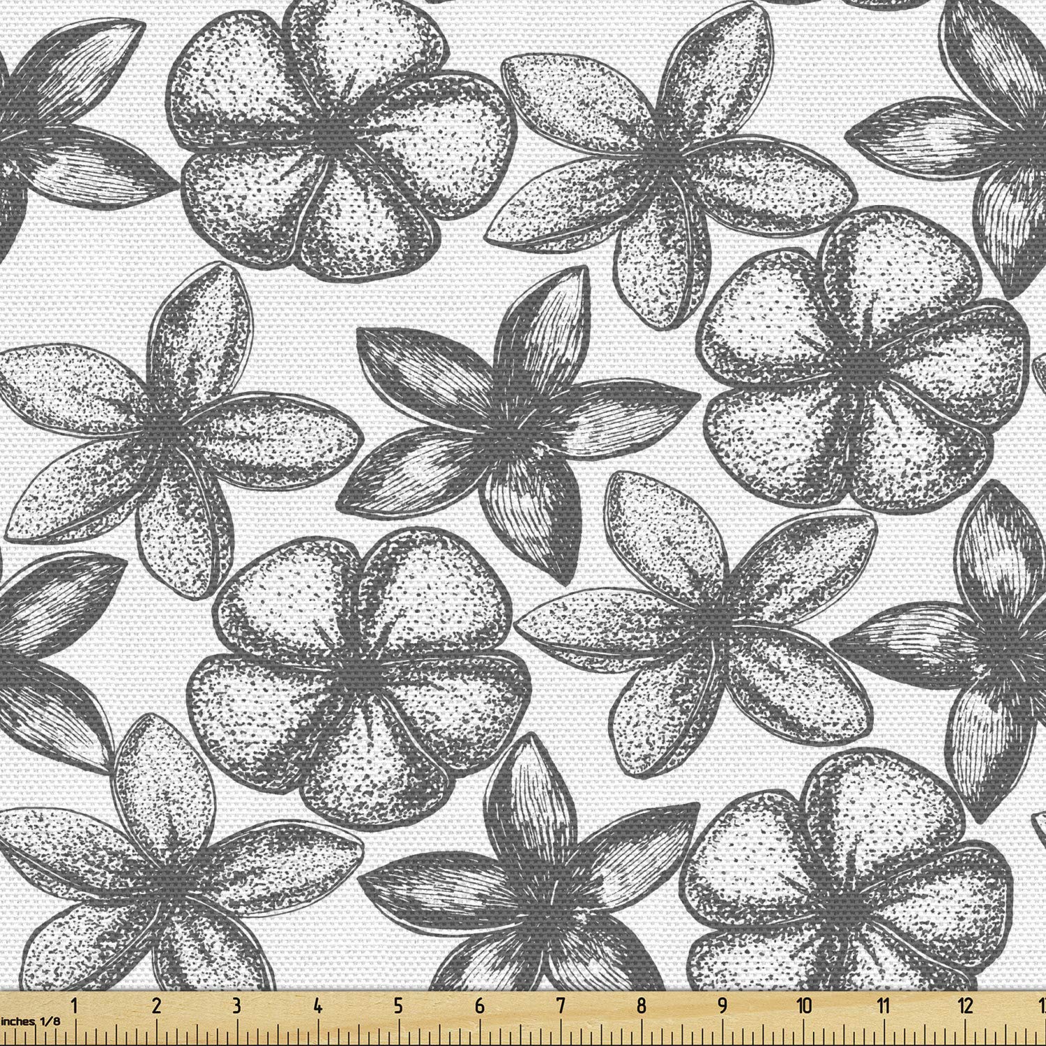 Ambesonne Floral Fabric by The Yard - Hand Drawn Flower Pattern in Charcoal Sketch on White & Grey Plain Backdrop | 2 Yards Decorative Upholstery Fabric for Sofa, Curtains, Pillows & Home Decor | Perfect for Living Room, Bedroom & DIY Craft Projects