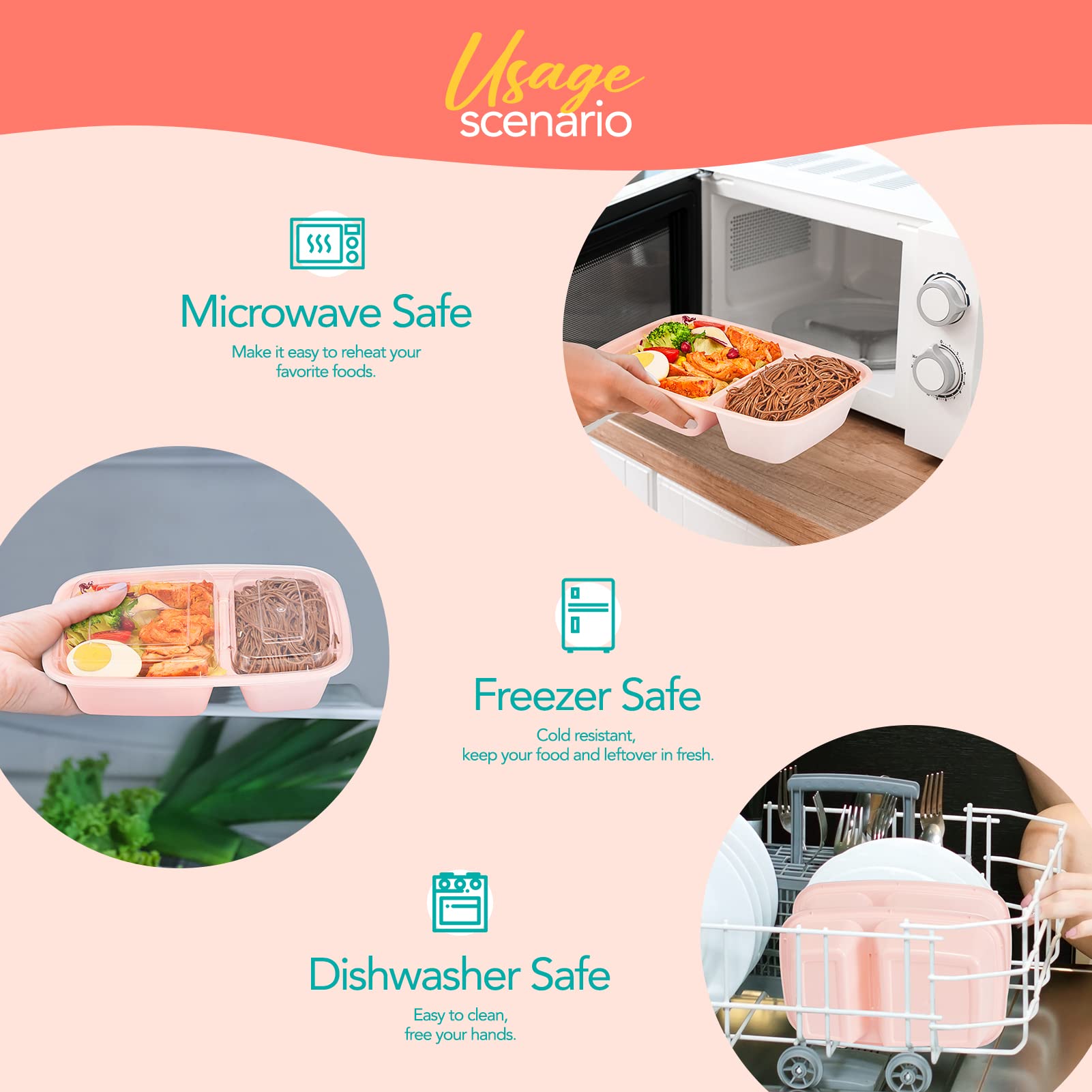 50 Pack Pink Meal Prep Containers 2 Compartments - 32OZ BPA-Free Plastic Food Storage Containers with Lids | Microwave, Dishwasher & Freezer Safe | Perfect for Lunch Box, Office Meal, Picnic & Leftovers