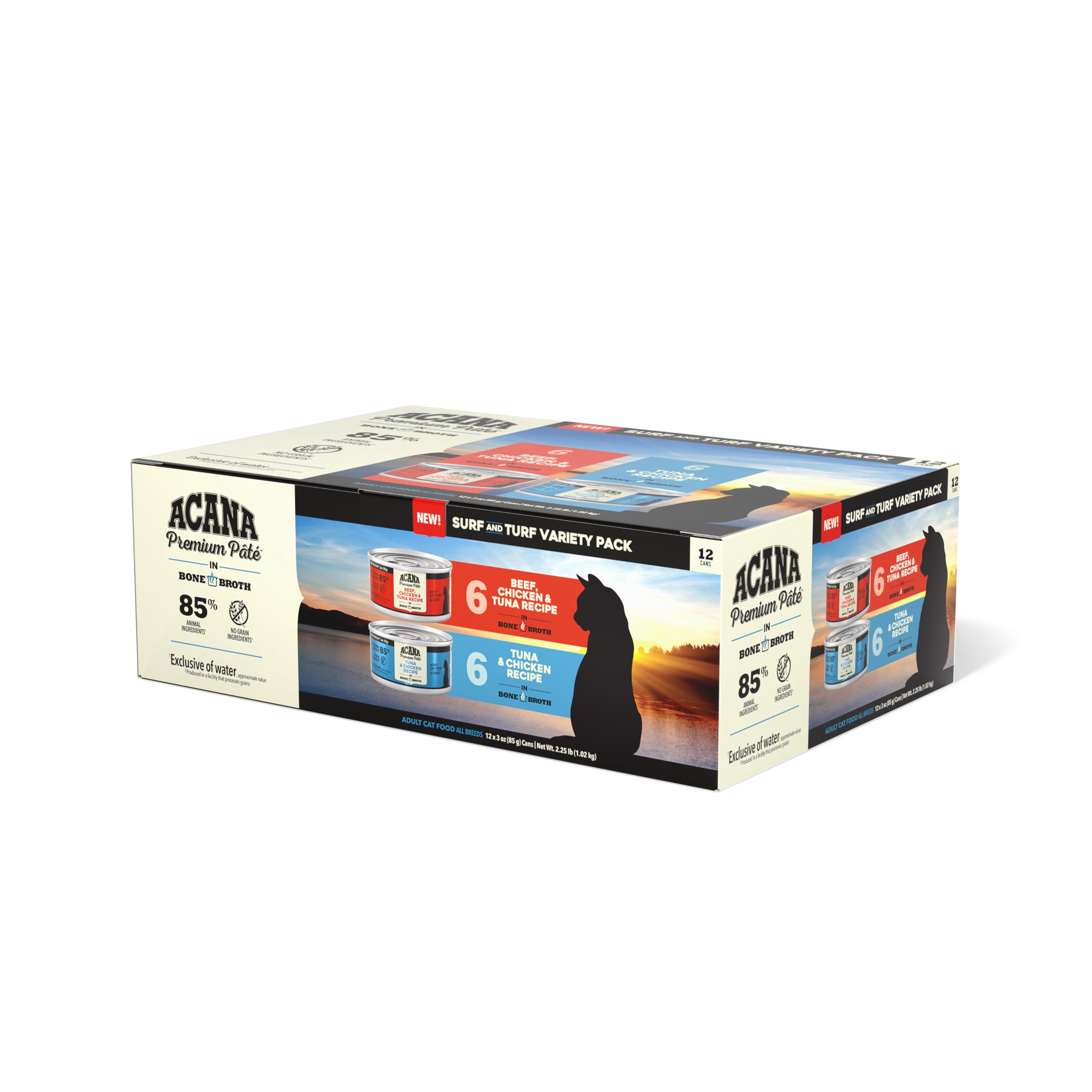 Premium ACANA Surf & Turf Wet Cat Food Variety Pack - Grain-Free Pâté in 12 Cans (3oz Each) - High Protein, Natural Ingredients for Adult & Senior Cats - Perfect for Picky Eaters & Mealtime Variety