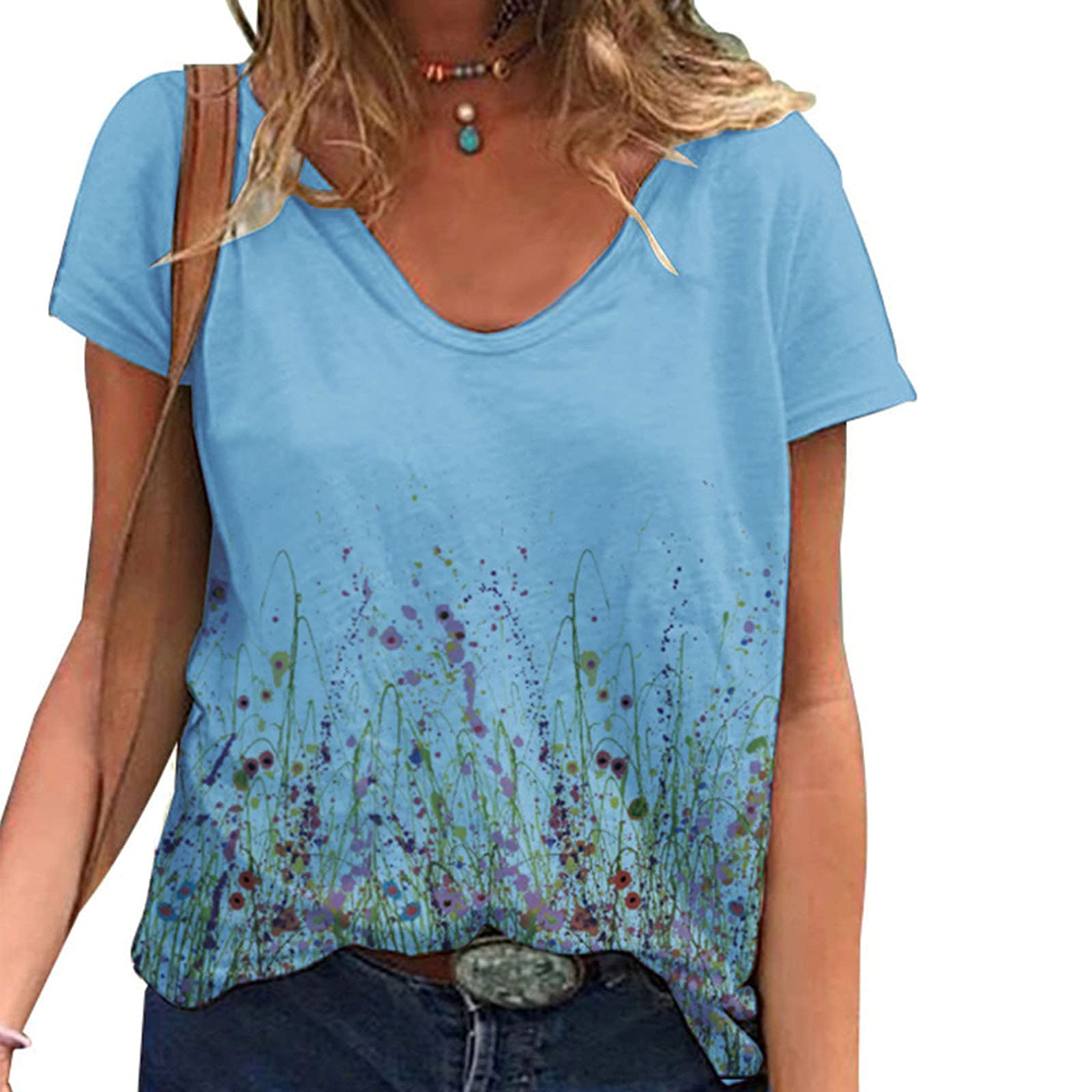 Women's 3/4 Sleeve V-Neck Loose Pullover Blouse - Soft Comfortable Summer Tops with Cute Prints | Casual Wear, Office Outfits & Vacation Essentials