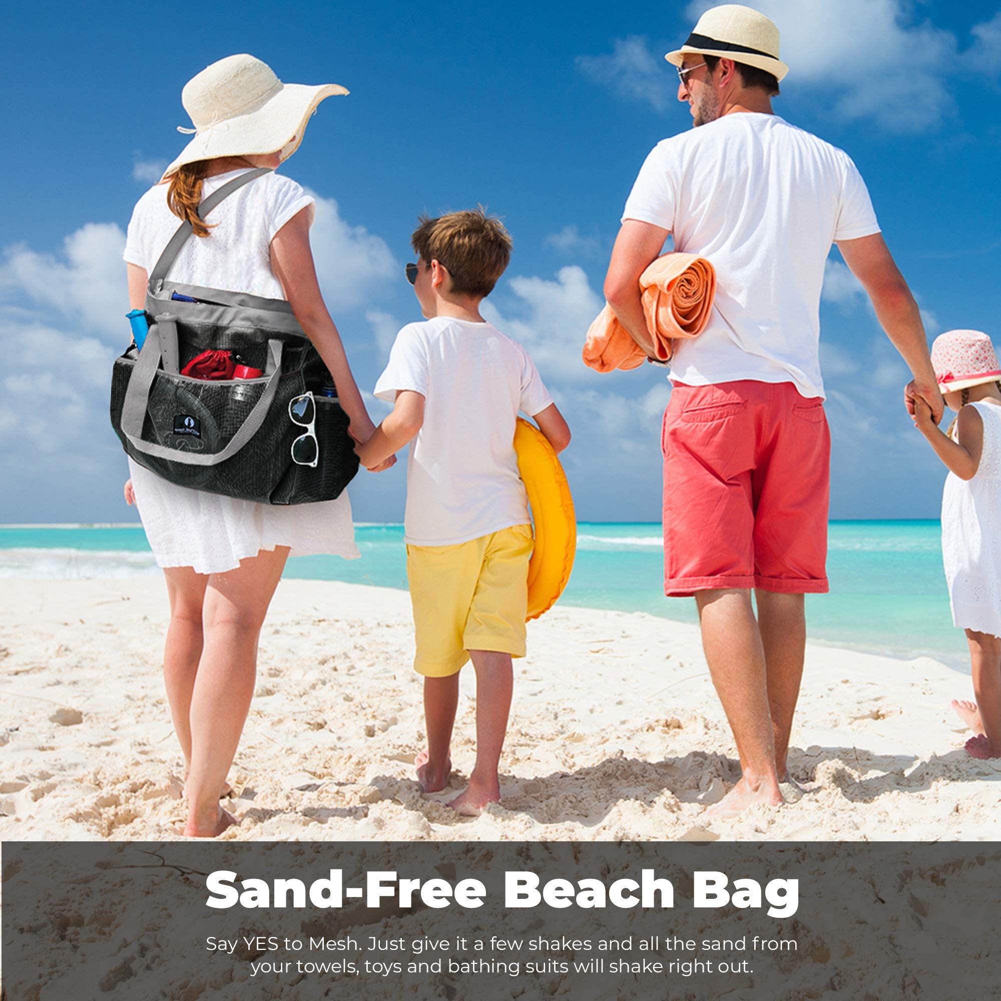 Red Suricata Mesh Beach Bag with Zipper - Extra Large Waterproof Tote for Pool, Travel & Shopping | Durable & Lightweight Beach Essentials
