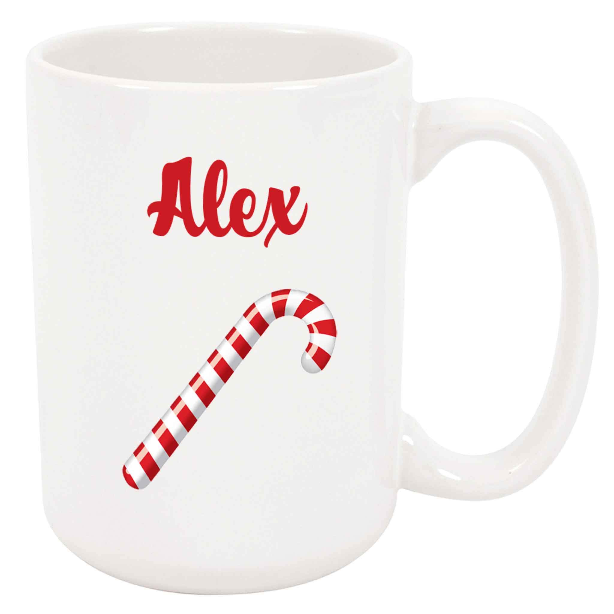 Festive Alex Candy Cane Christmas Coffee Mug - 12oz Holiday Ceramic Cup for Hot Cocoa, Tea & Coffee - Perfect for Xmas Gifts, Office Parties & Cozy Winter Mornings