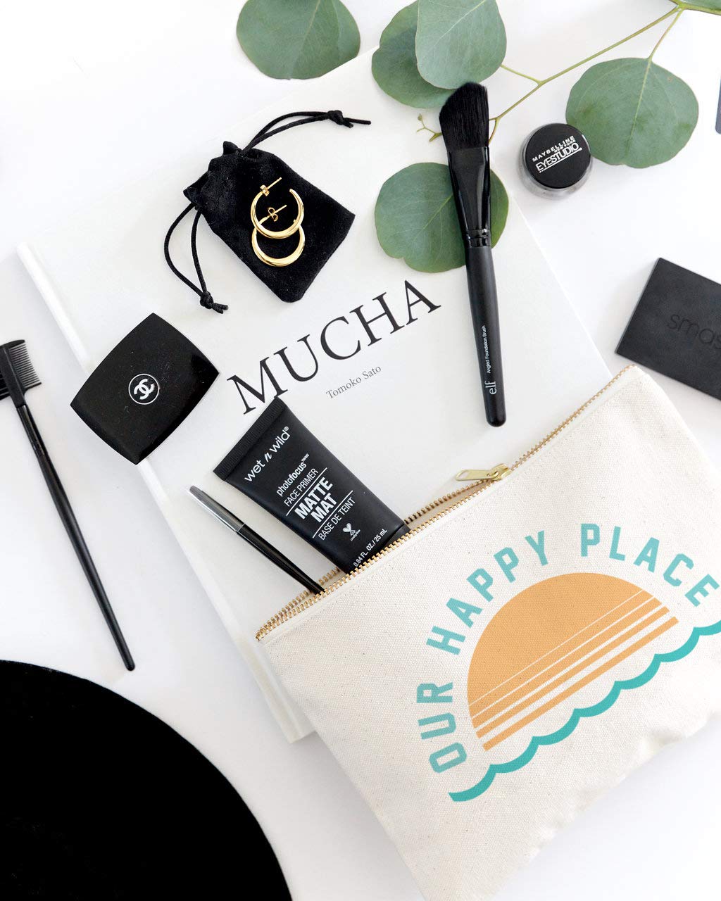 The Cotton & Canvas Co. Happy Place Summer Beach Cosmetic Bag - Waterproof Travel Makeup Pouch for Women, Perfect for Vacation, Pool & Gym Essentials Organization