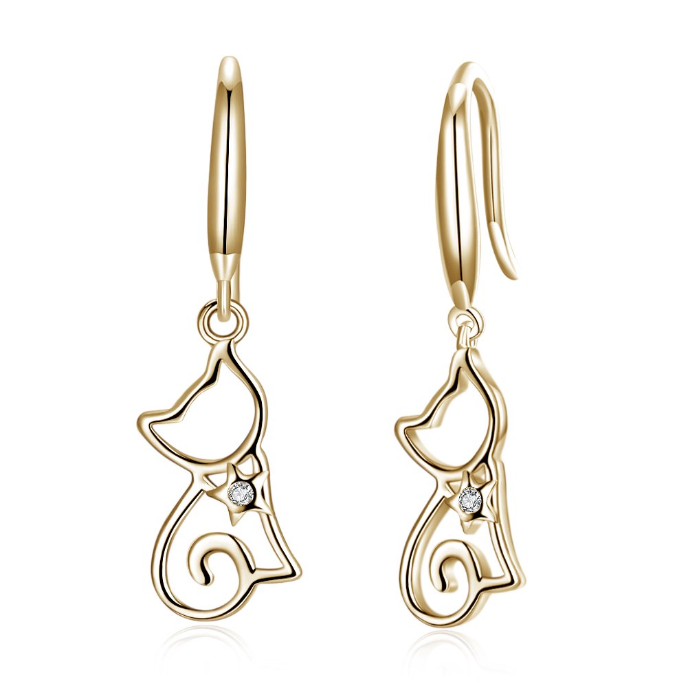 Stylish Crystal Cat Dangle Drop Earrings for Women & Teens - Hypoallergenic CZ Charm Hoop Earrings | Perfect Gift for Girls, BFFs & Pet Lovers | Great for Parties, Dating & Everyday Wear