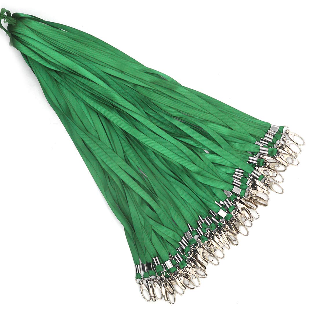 50Pcs Green Nylon Lanyards with Swivel Hooks - ID Badges & Keys Holder for Office & Events