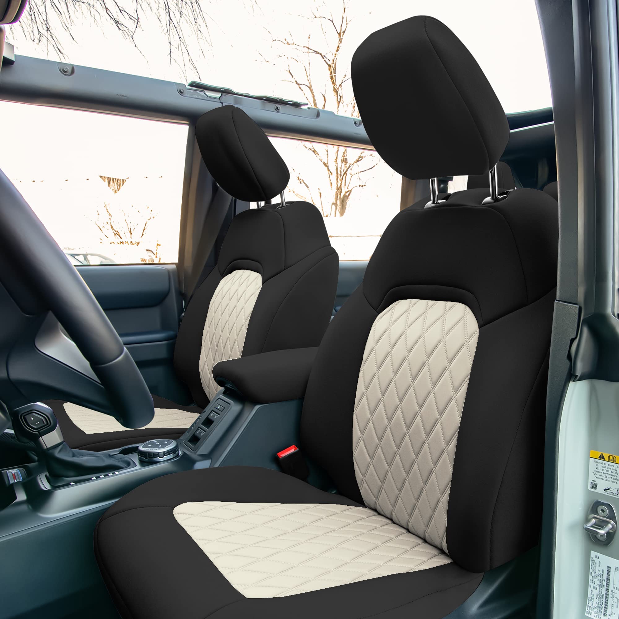Custom Fit Neoprene Seat Covers for Ford Bronco (2021-2022) - Water Resistant Neosupreme Full Set in Beige | Perfect for Off-Road Adventures & Daily Commutes