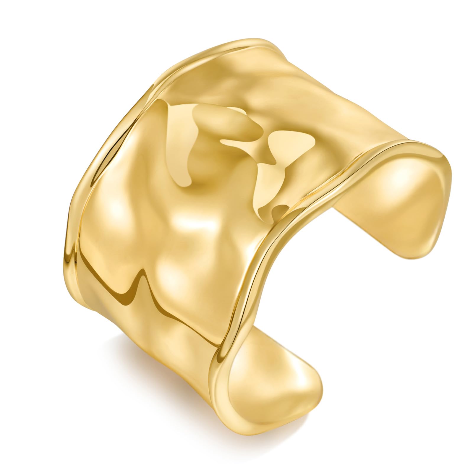 Hammered Gold Cuff Bracelets for Women - Adjustable Open Bangle - Chunky Statement Wide Vintage Boho Jewelry - Perfect for Casual Wear, Parties & Special Occasions