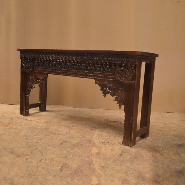 Hand Carved Solid Wood Console Table - Chocolate Brown Finish - Entryway, Living Room & Hallway Furniture - Rustic Home Decor for Foyer & Dining Room