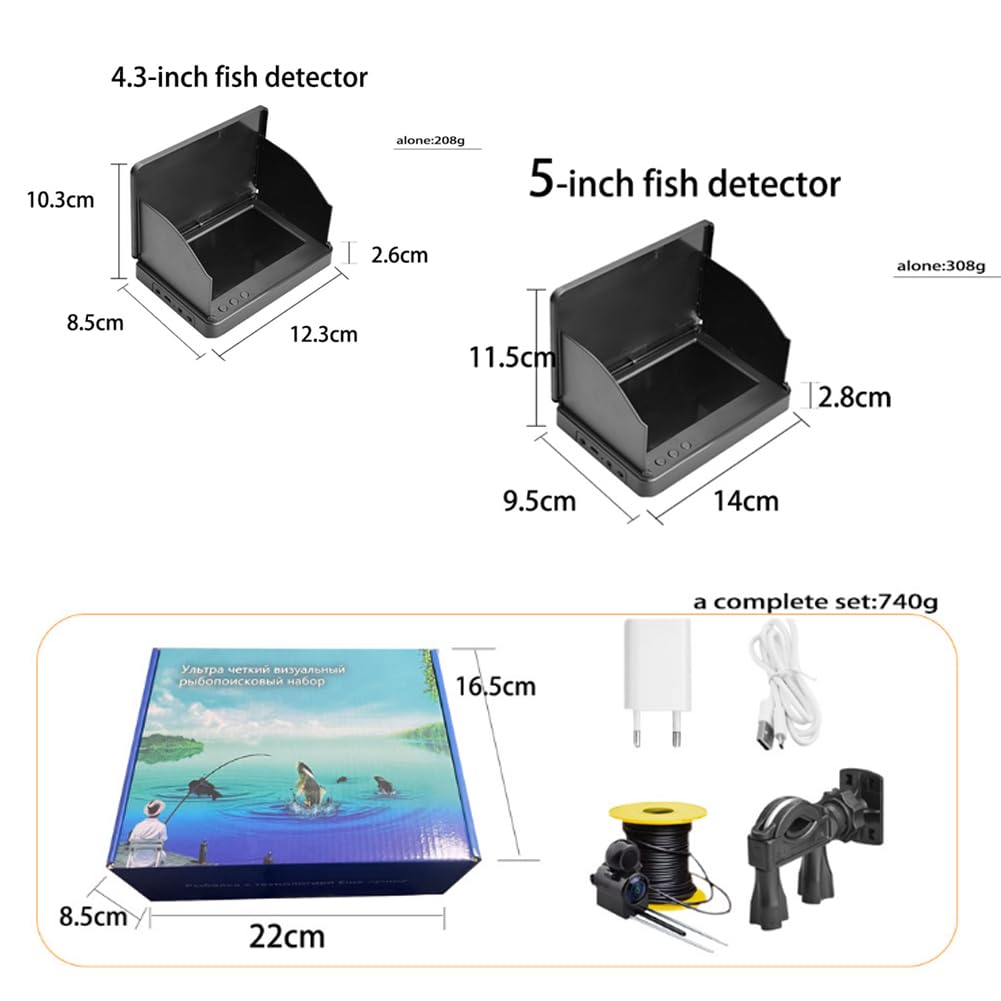Colitt 4.3/5 Inch Underwater Fishing Camera with 220° Wide View & Infrared Night Vision - IP68 Waterproof Fish Finder for Ice Fishing, Scuba Diving, and Marine Exploration
