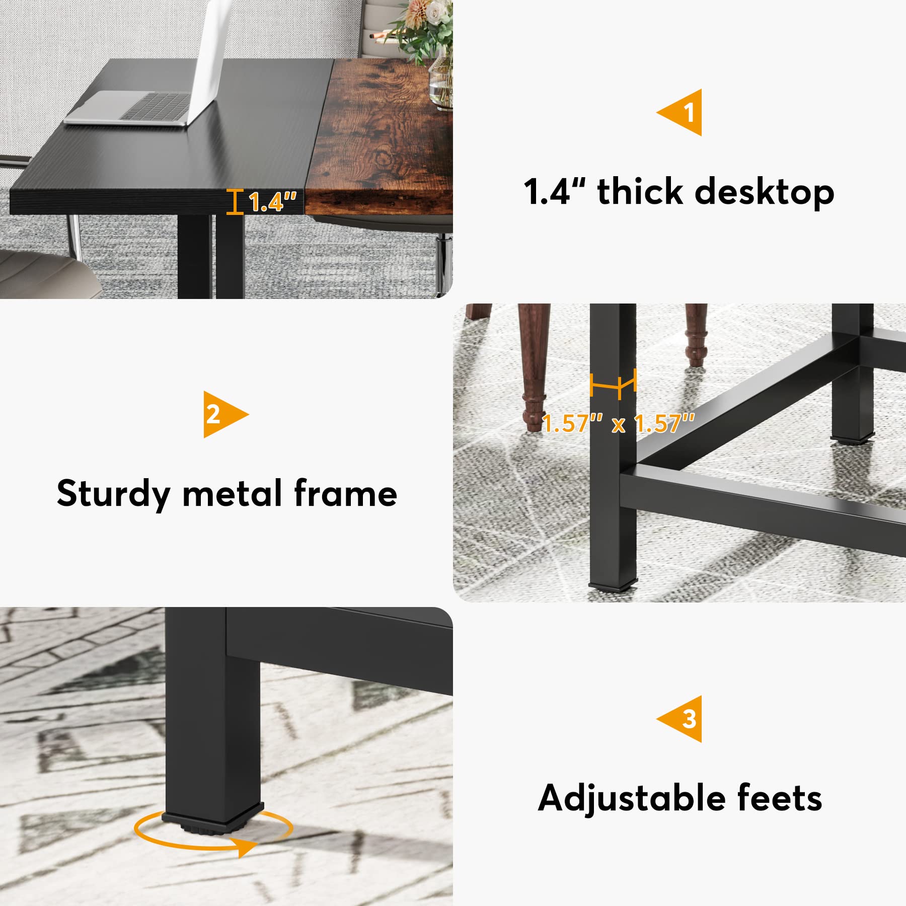 Tribesigns 6.5 Ft Modular Conference Table - Rustic Rectangular Wood Desk 78.74