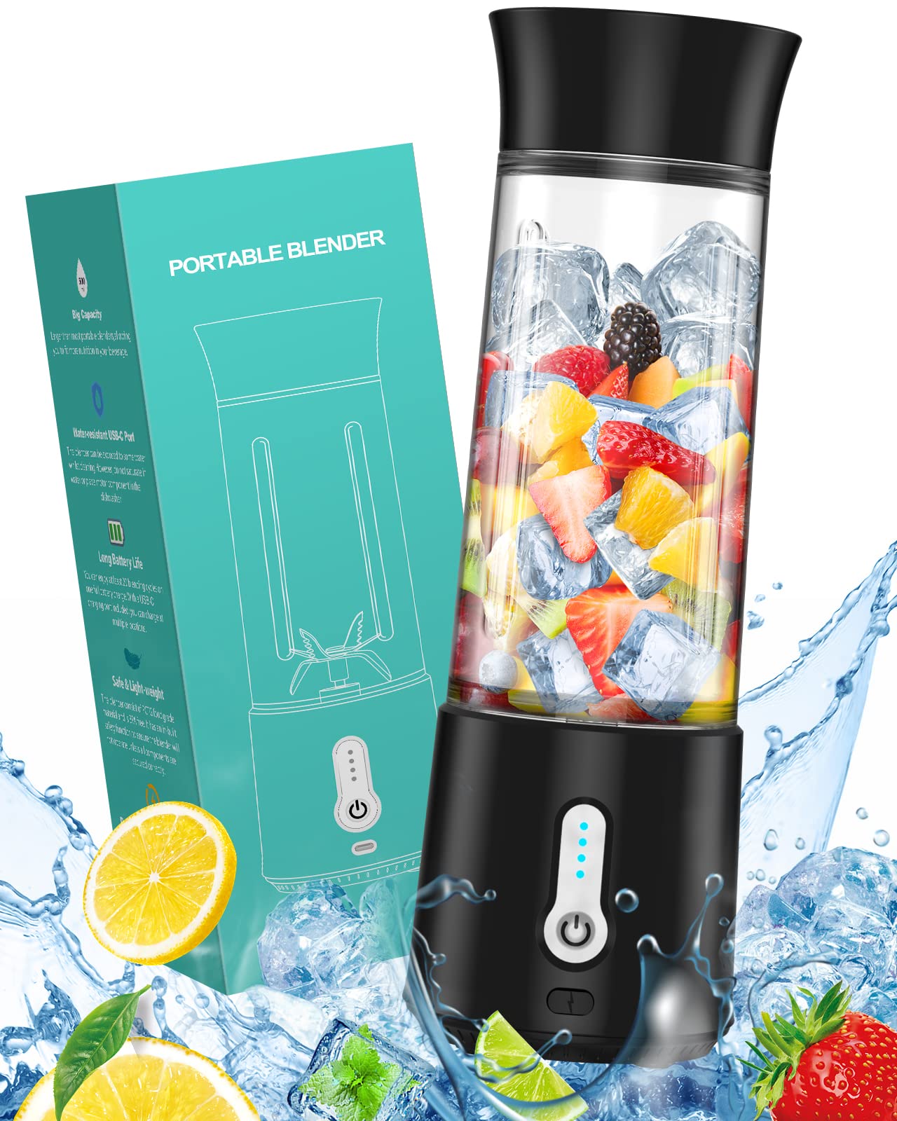 Portable Blender for Shakes & Smoothies - 17.6oz USB-C Rechargeable Personal Blender with 6 Blades, BPA Free Mini Blender for Sports, Travel, Gym & Home - Perfect for Protein Shakes, Fruit Smoothies & Healthy Drinks On-The-Go