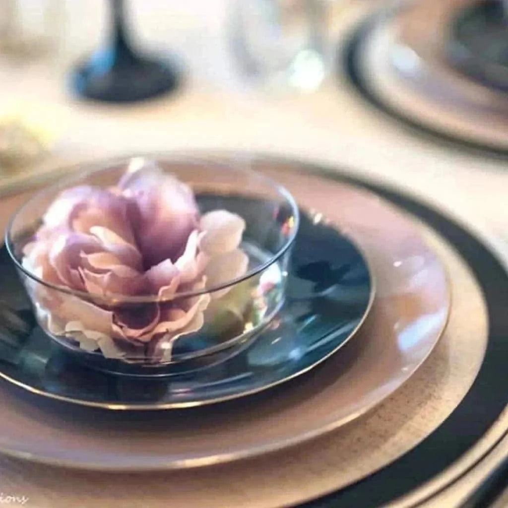 Elegant Mauve & Gold Rim Round Plastic Plates - 12-Pack BPA-Free Disposable Dinner Plates for Parties, Weddings & Events - Organic & Eco-Friendly Tableware for Home, Picnics & Catering