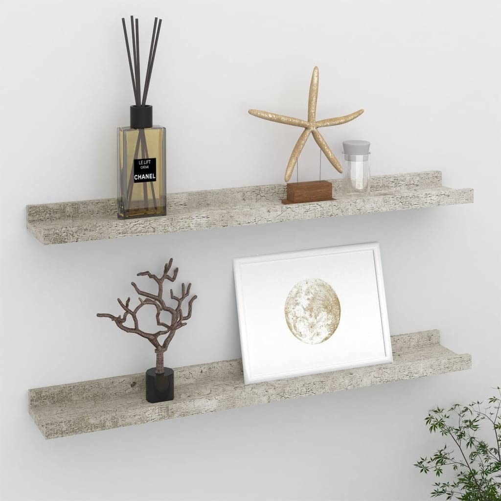 2 Pack Floating Wall Shelves - Modern Concrete Gray Bathroom & Bedroom Storage (23.6