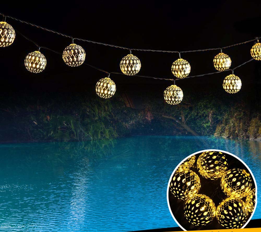 Solar Powered Metal String Lights - 10 LED Silver Ball Warm White Lights for Outdoor Garden, Summer Party, Wedding & Christmas Decorations | Perfect for Patio, Backyard, Pergola and Holiday Lighting