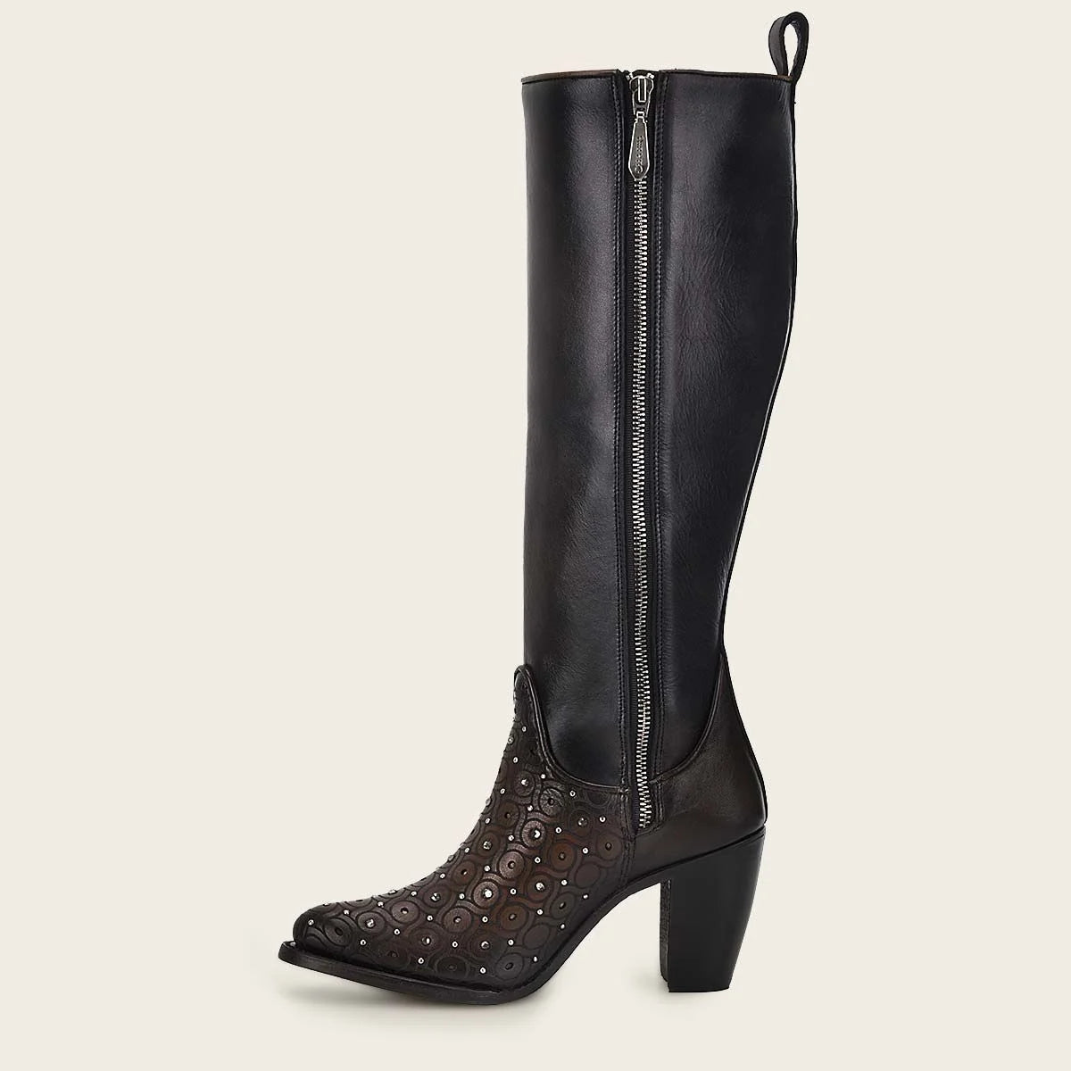 3F0BRS Women's Cuadra Chocolate Studded Tall Boots - Stylish Knee-High Leather Boots for Fall & Winter Fashion, Date Night & Office Wear