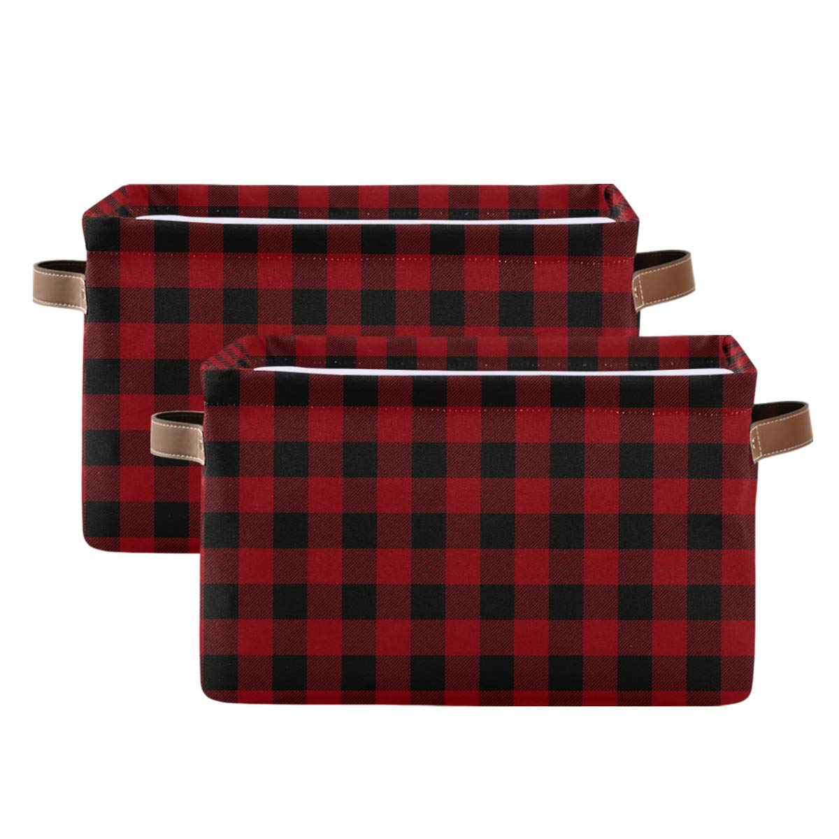 AUUXVA Collapsible Storage Basket - Classic Buffalo Grid Plaid Canvas Bin with Handles | Durable Organizer Cube for Toys, Clothes & Home Office | Perfect for Shelves, Closets & Bedroom Organization (1-Pack)