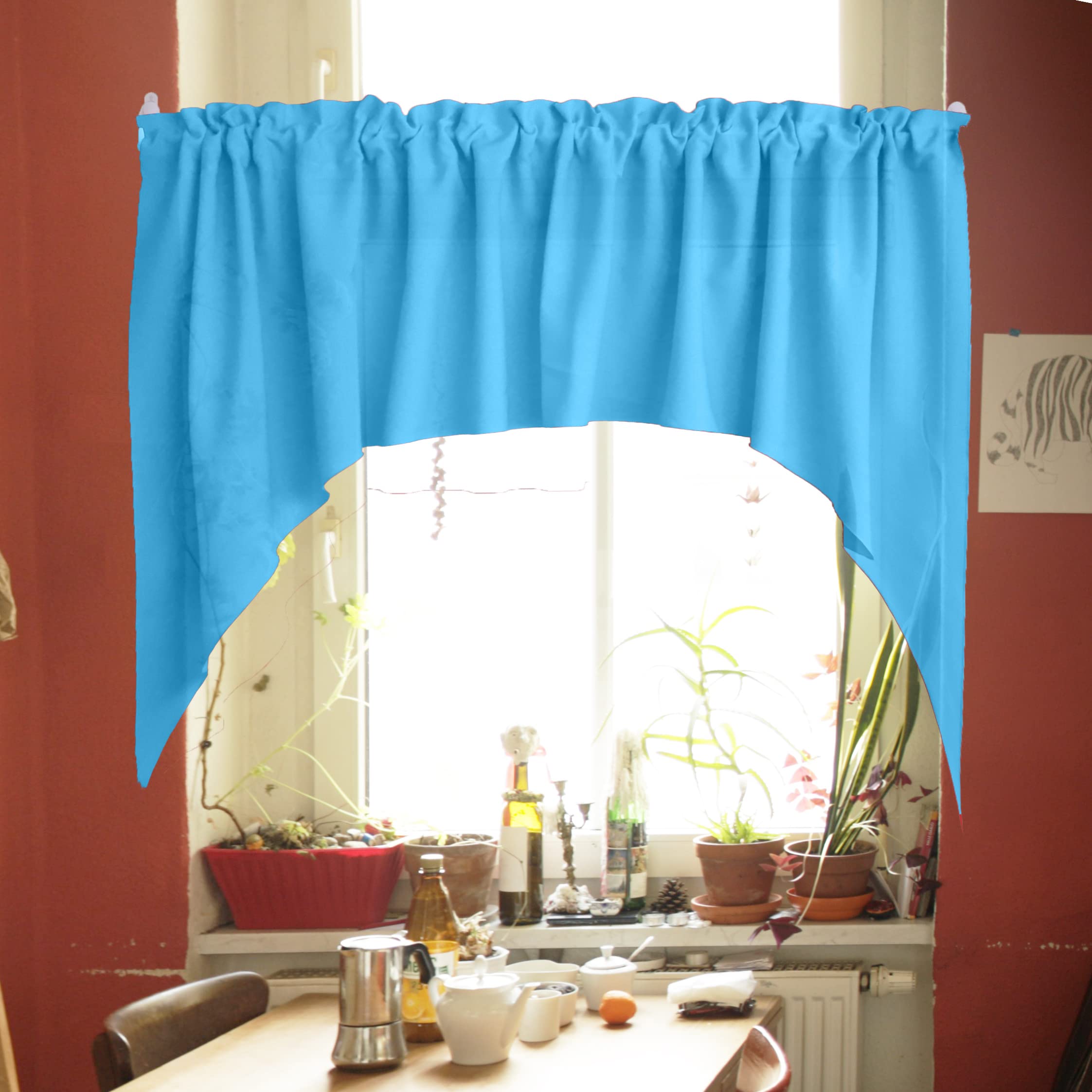 Premium Solid Poplin Swag Window Valance - Elegant Home Décor for Bedroom, Nursery & Kitchen - Turquoise Blue Window Treatment for Cozy Interior Design