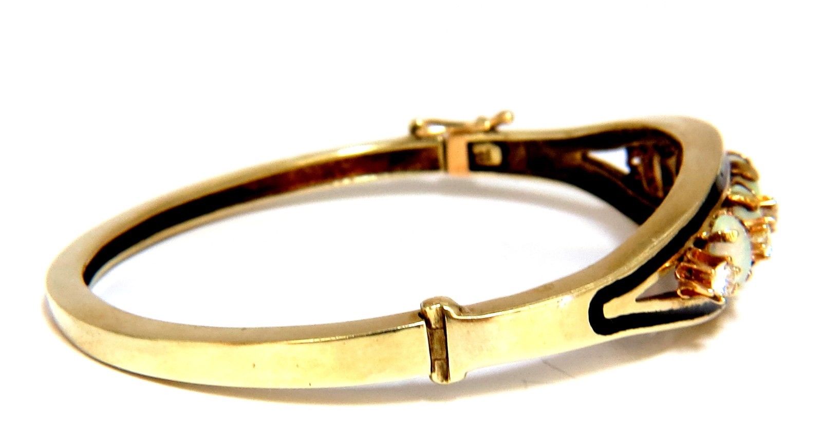 6.60ct Natural Australian Opal Diamond Bangle Cocktail Bracelet - 14K Gold Vintage Jewelry for Women, Elegant Gift for Anniversary, Wedding & Special Occasions